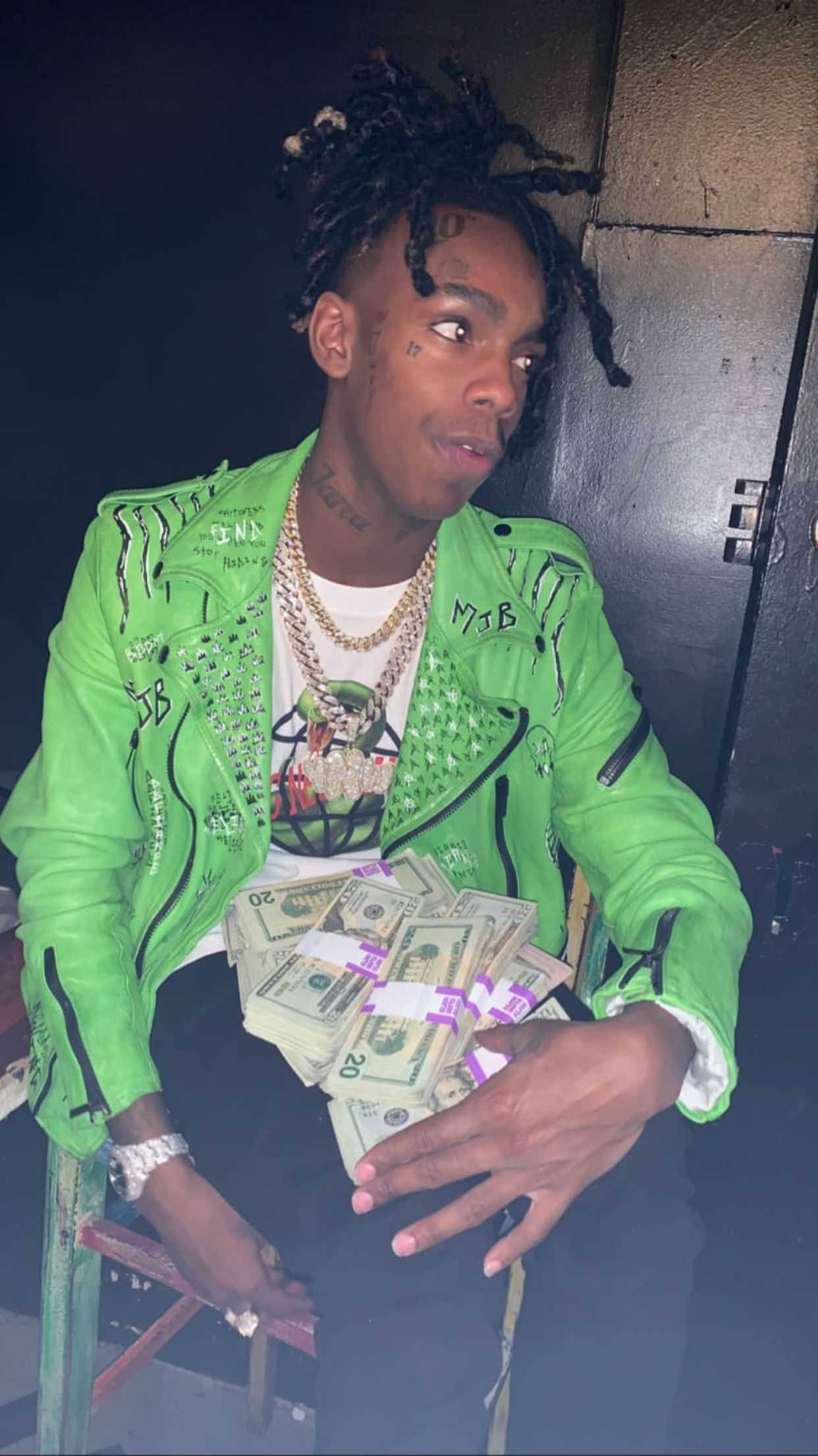 YNW Melly, dreadlocks, bright green jacket, Full HD Phone Wallpaper