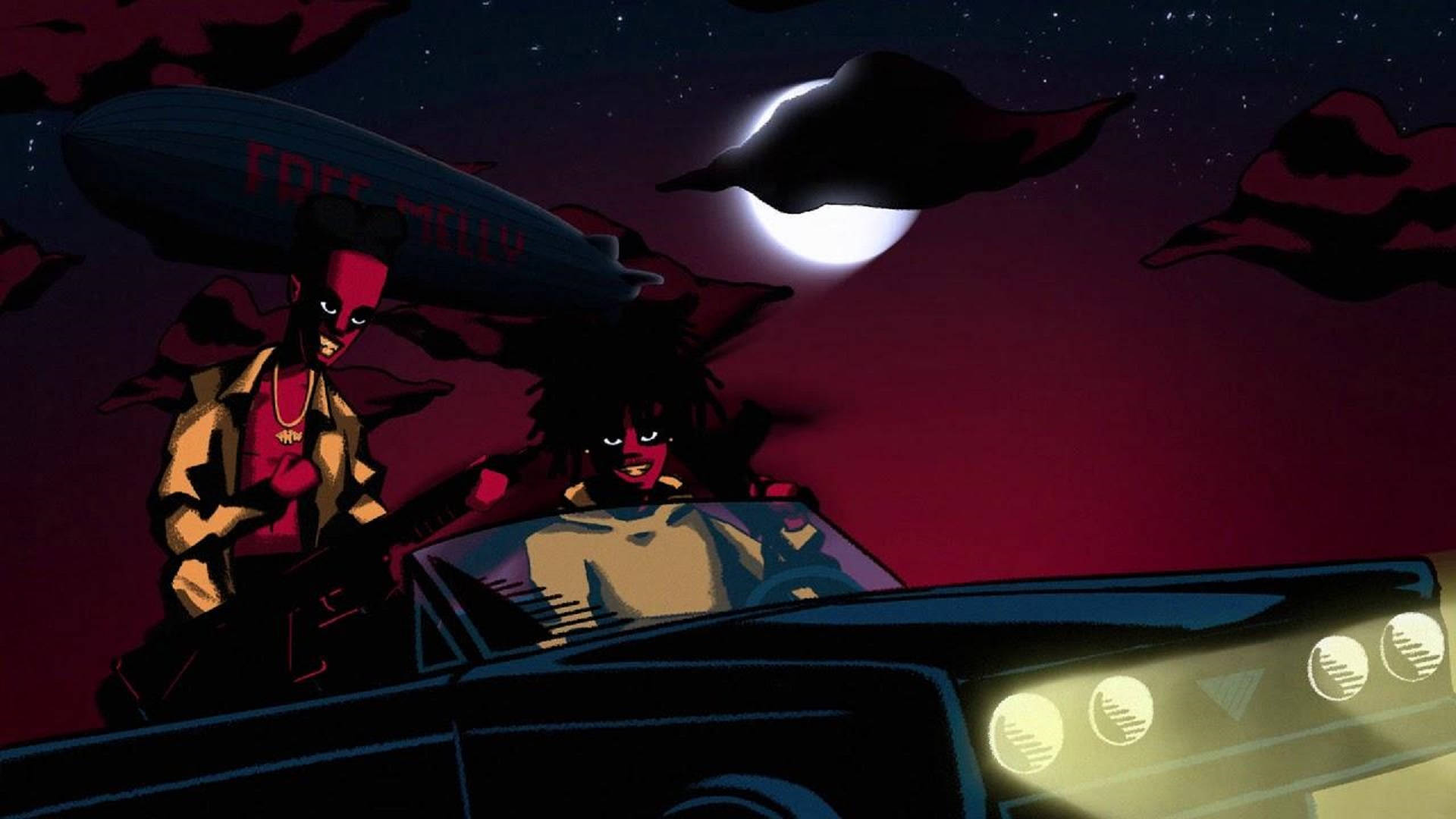 Ynw Melly, 223s, blood red moon, Full HD Desktop Wallpaper