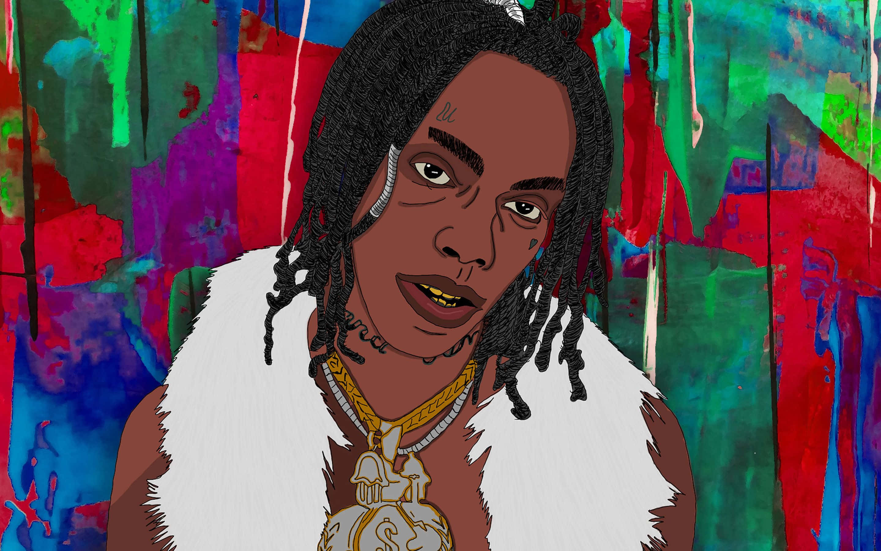 YNW Melly, animated style, braided hair, 2K Desktop Wallpaper