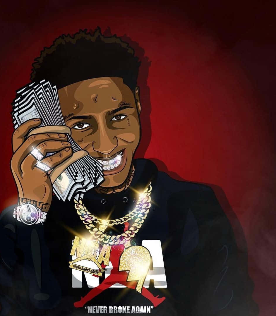 Ynw Melly, cartoon art, smiling man, SD Phone Wallpaper