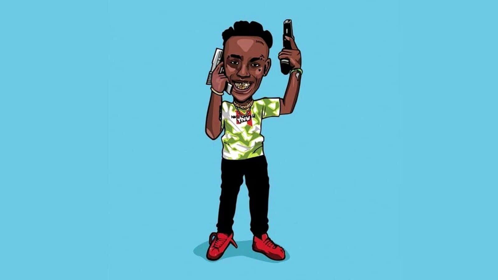 Ynw Melly, cartoon, green tie-dye shirt, HD Desktop Wallpaper