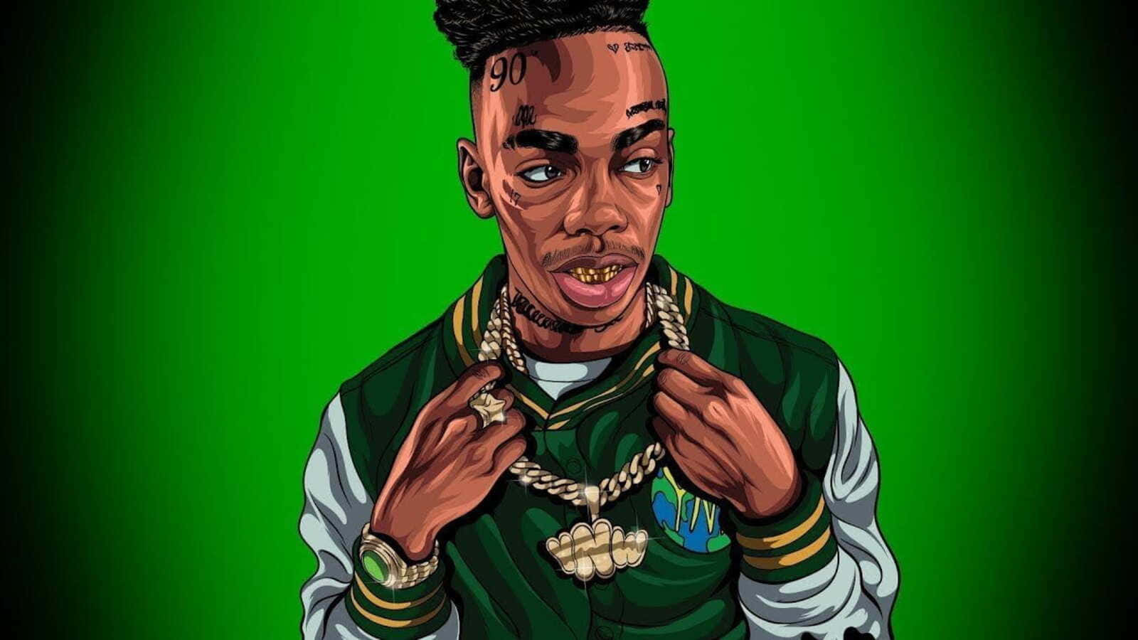 Ynw Melly, cartoon art, vibrant green background, HD Desktop Wallpaper