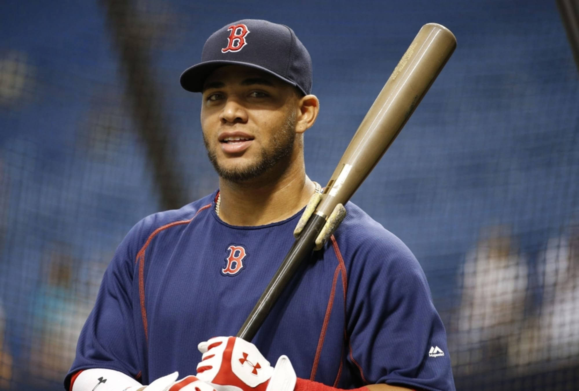 Yoan Moncada, baseball bat, blue Boston uniform, Full HD Desktop Wallpaper