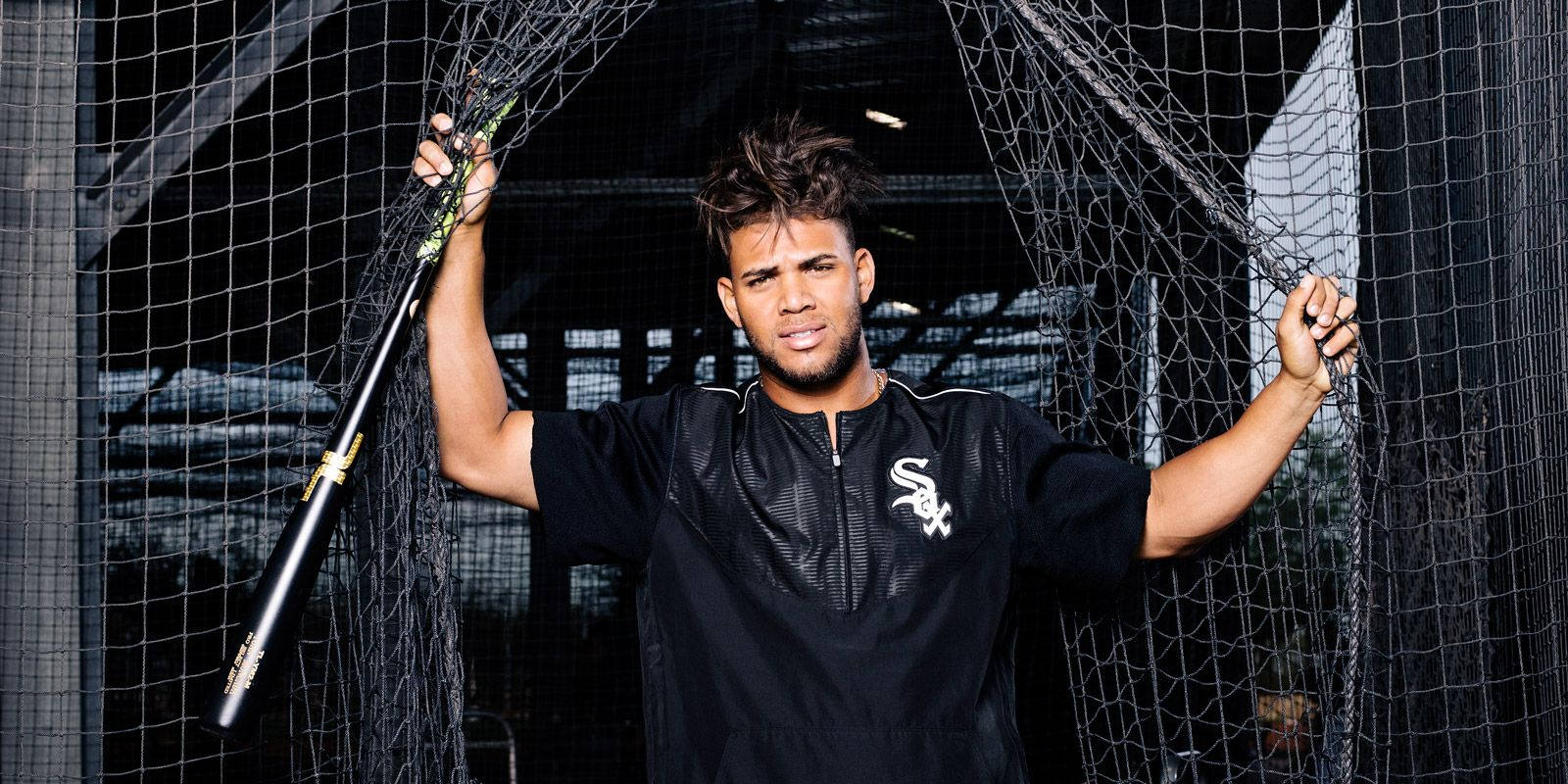 Yoan Moncada, black Chicago White Sox jersey, batting cage, HD Desktop Wallpaper