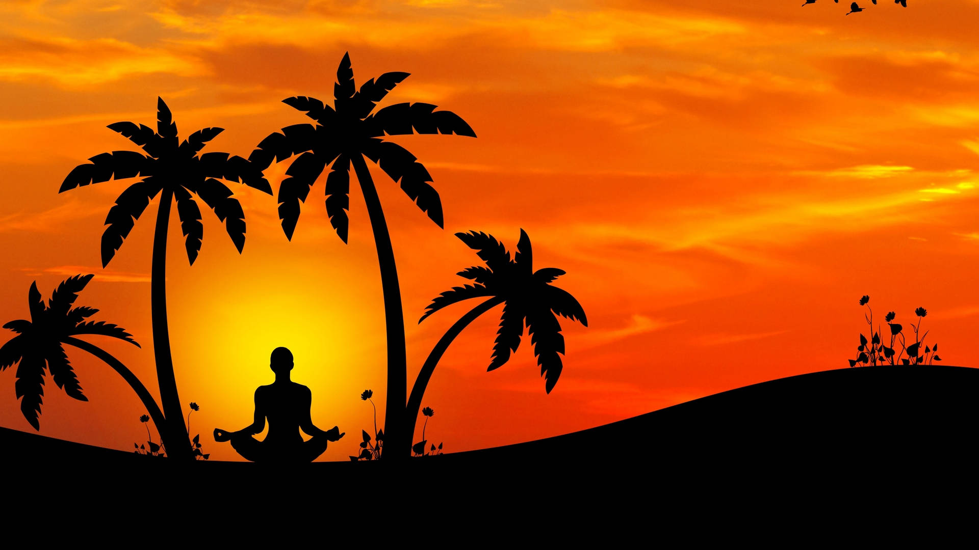 minimalist yoga, meditation, silhouette, Full HD Desktop Wallpaper