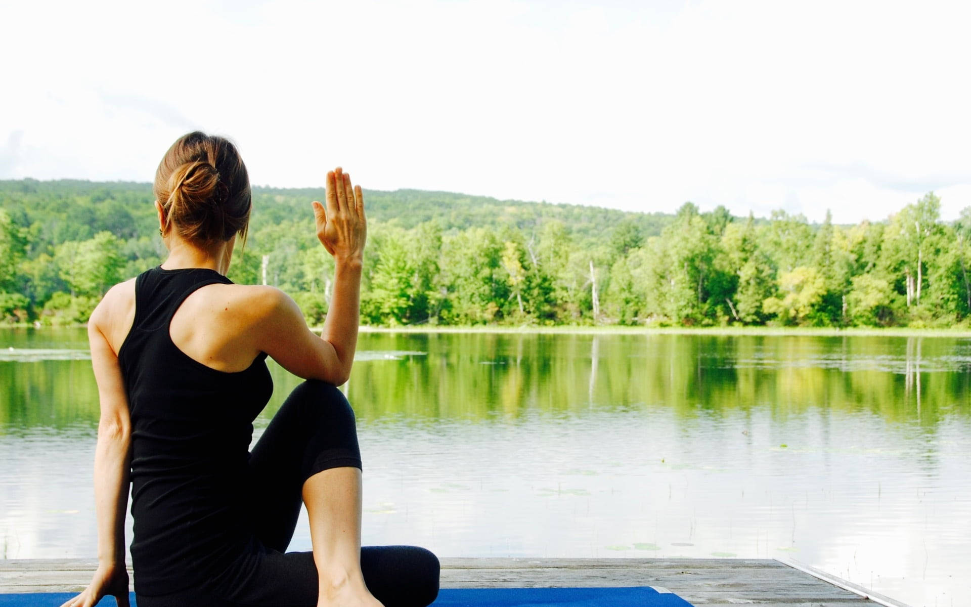 yoga, lake, dock, Full HD Desktop Wallpaper