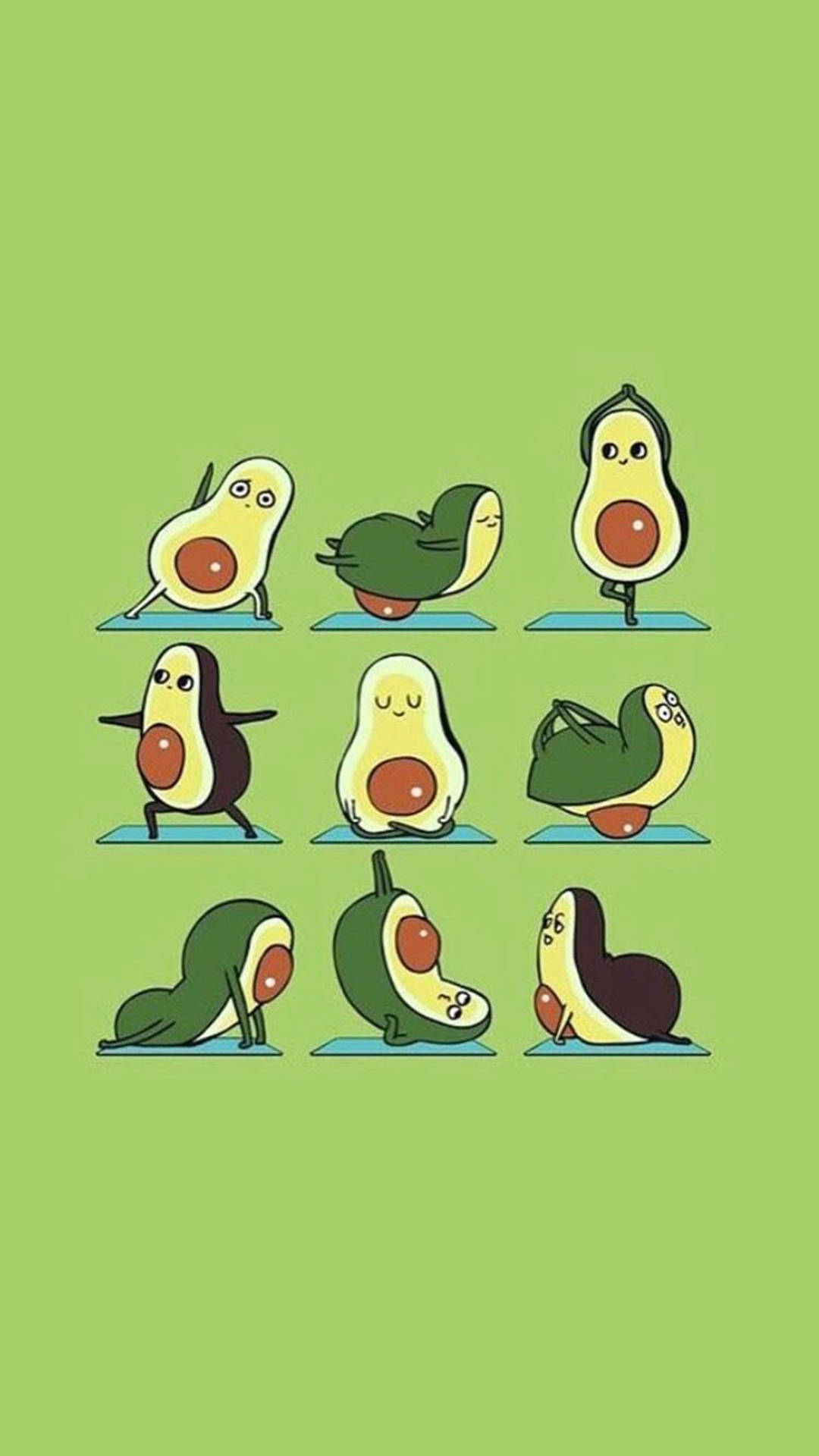 cute avocado, yoga poses, blue mats, Full HD Phone Wallpaper