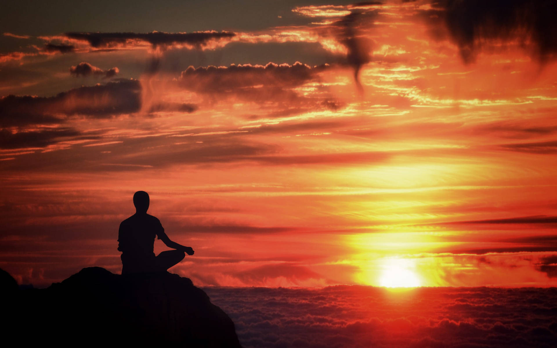 yoga, sunset, cliff, Full HD Desktop Wallpaper