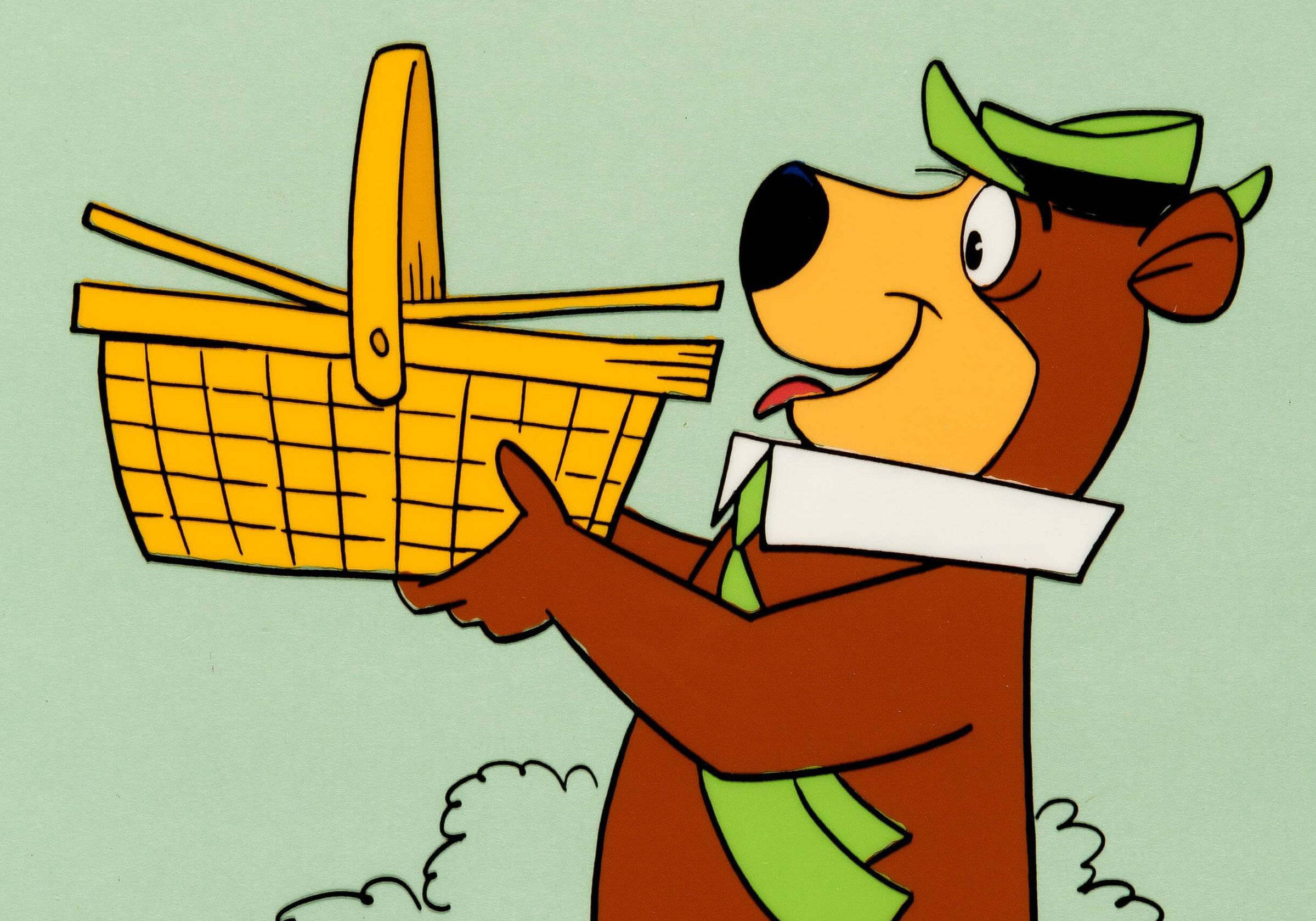 Yogi Bear, picnic basket, green hat, Full HD Desktop Wallpaper