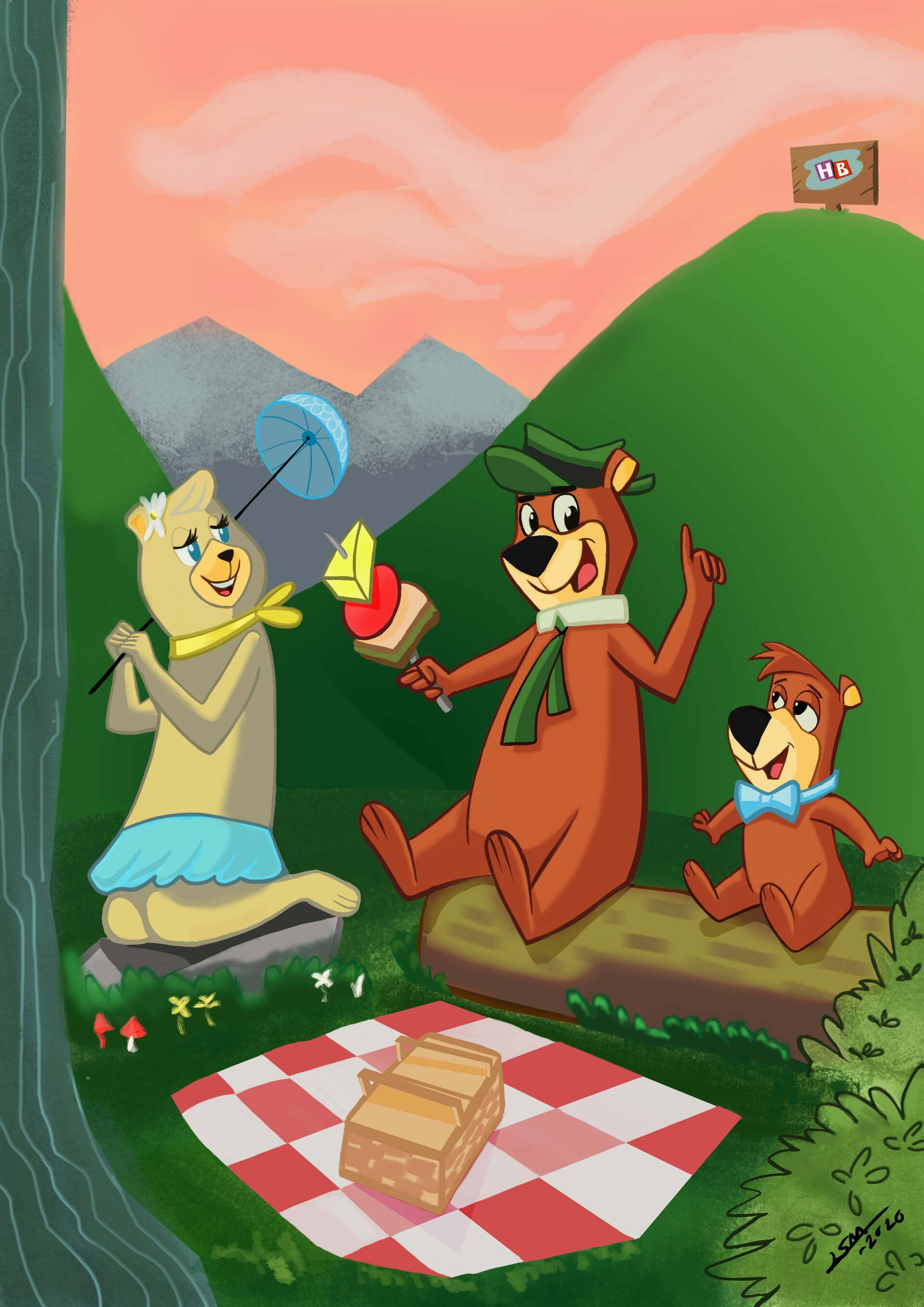 Yogi Bear, picnic, forest, 2K Phone Wallpaper