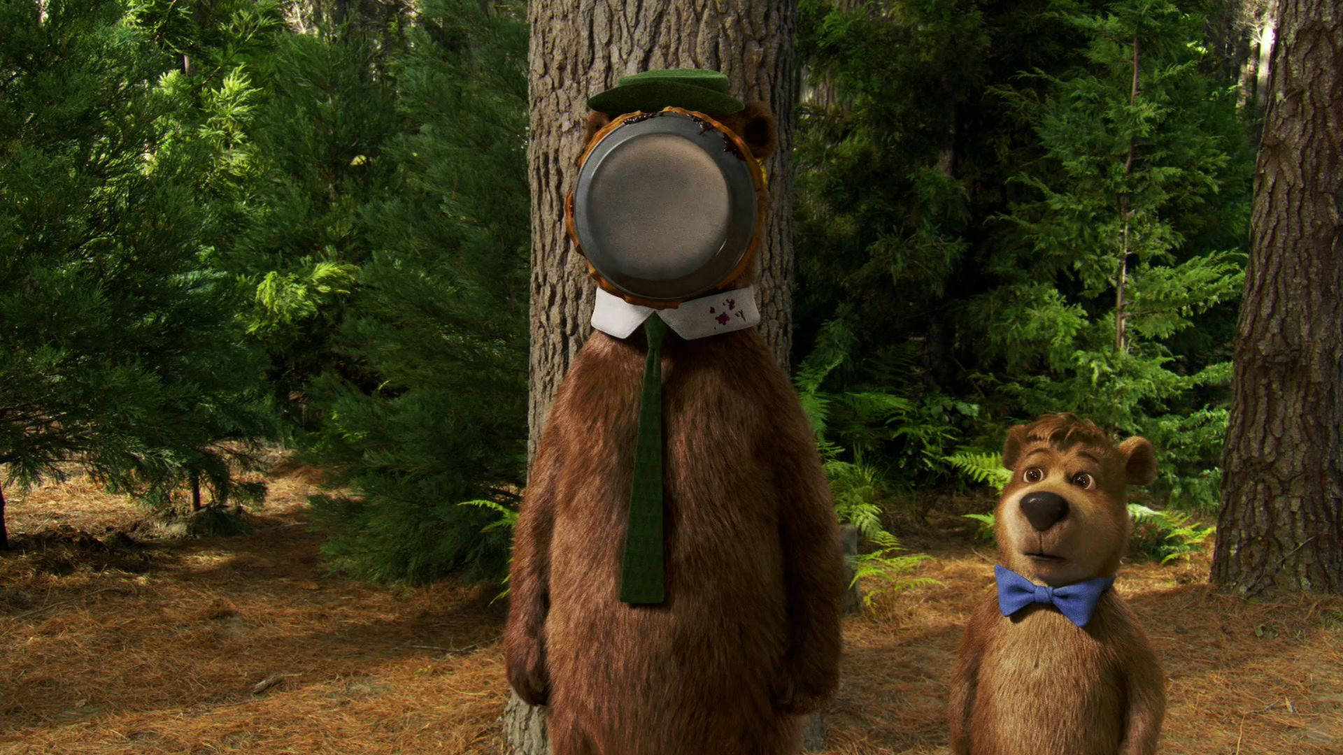Yogi Bear, frying pan for a head, green hat, Full HD Desktop Wallpaper