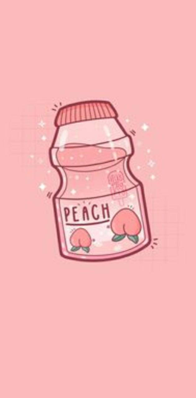 pink kawaii peach juice bottle, sparkles, solid pink background, HD Phone Wallpaper