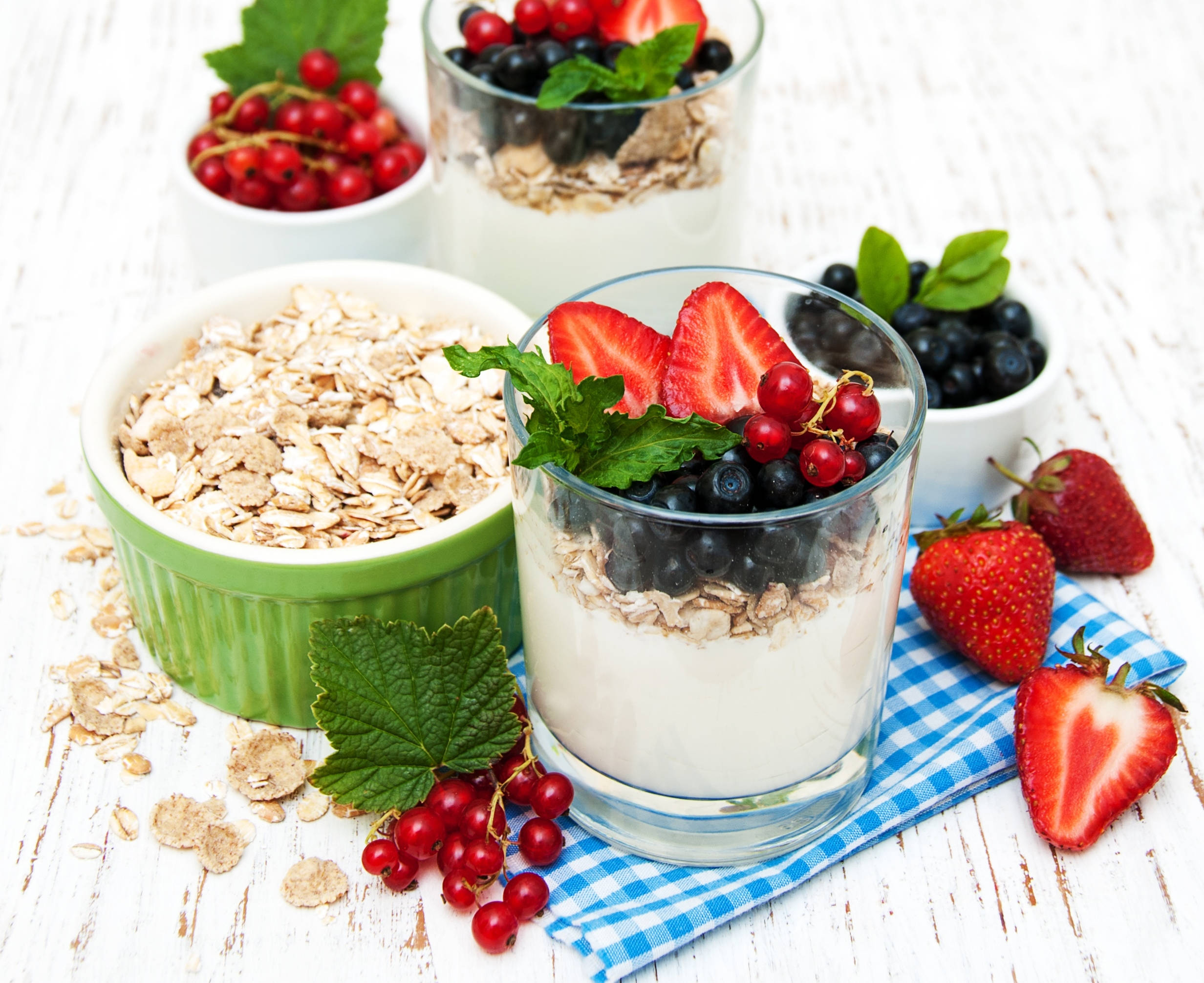 yogurt, oatmeal, berries, Full HD Desktop Wallpaper
