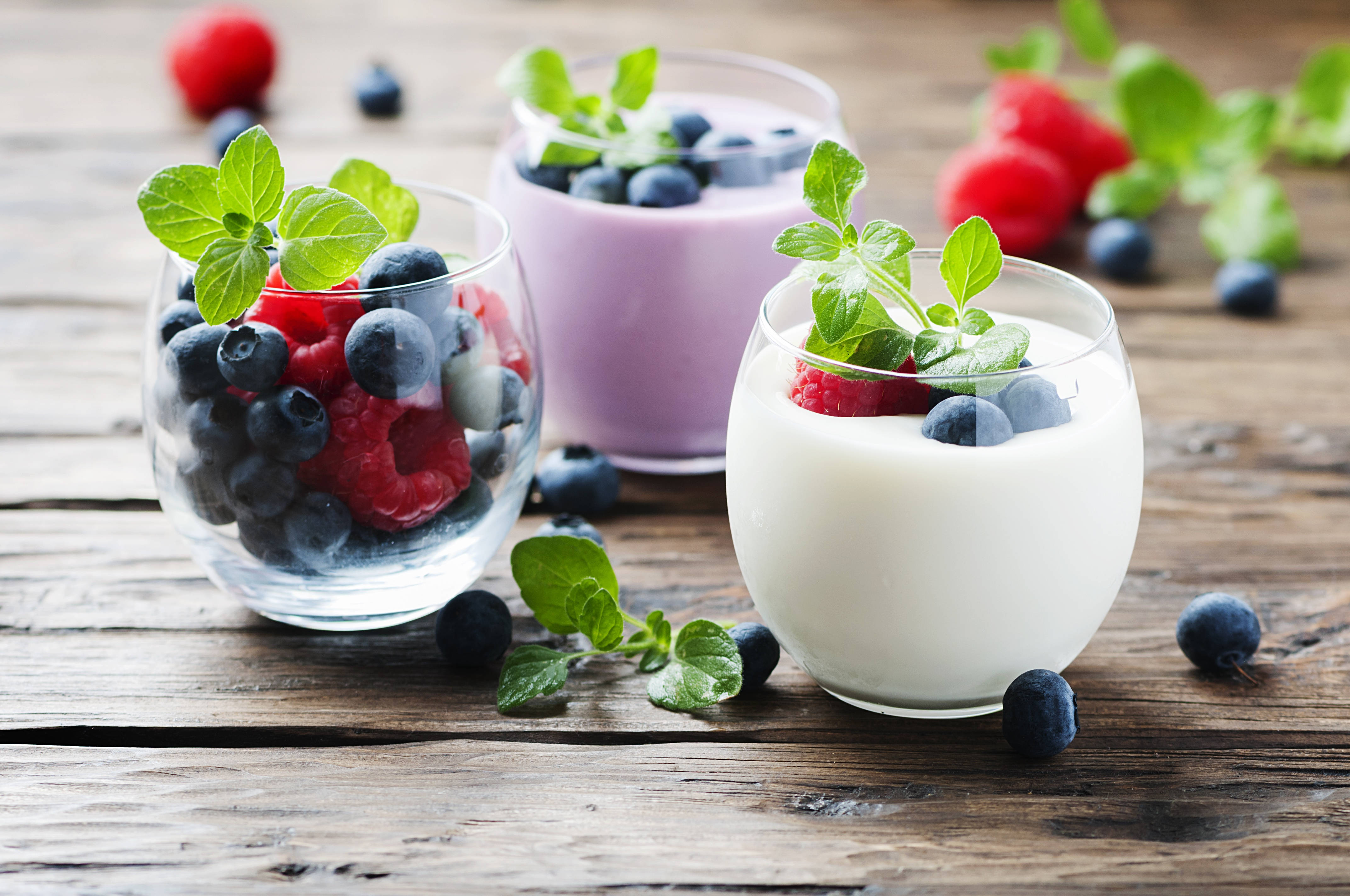 yogurt, blueberries, mint, 4K Desktop Wallpaper