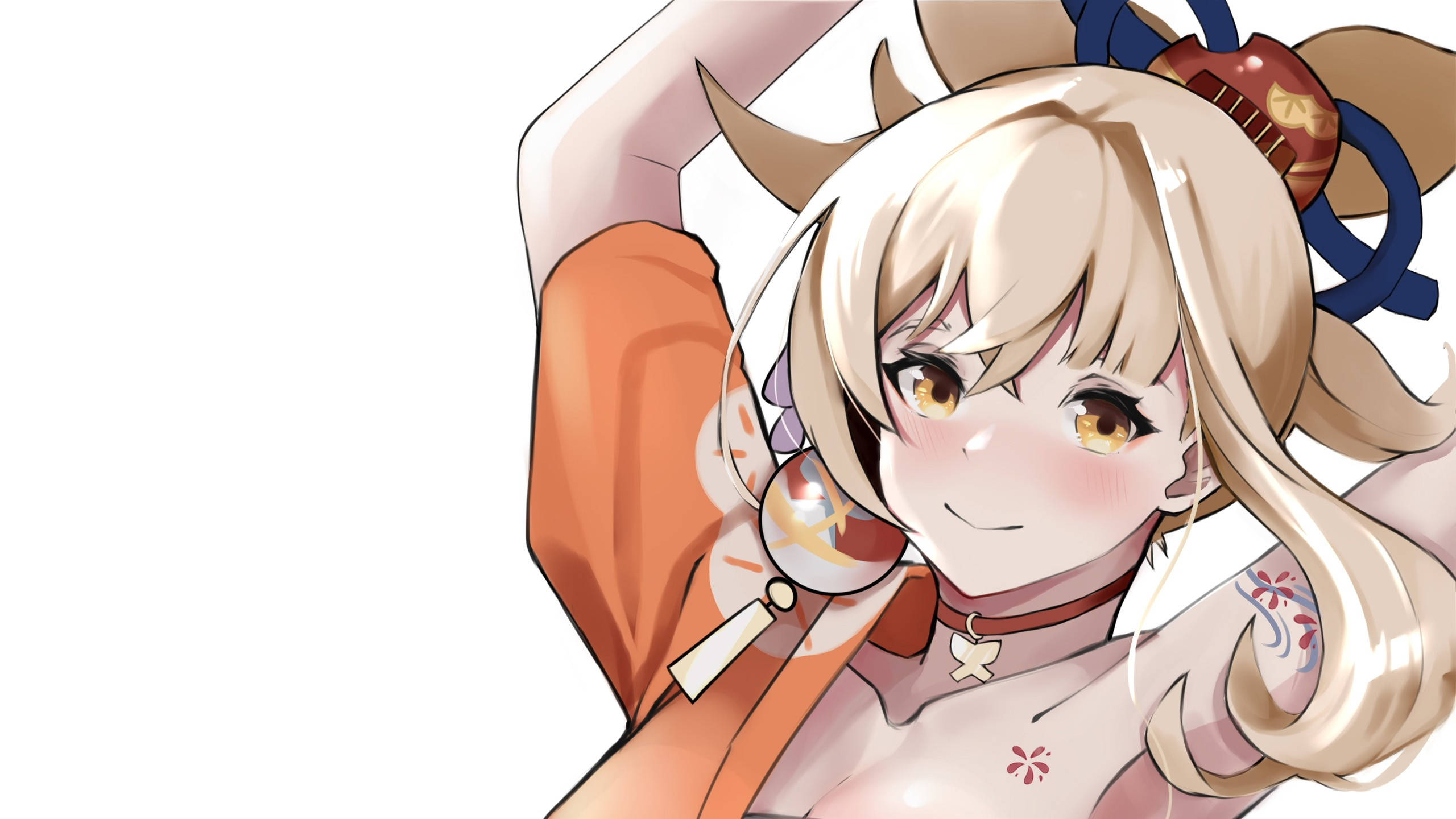 Yoimiya, blonde hair, horns, 2K Desktop Wallpaper
