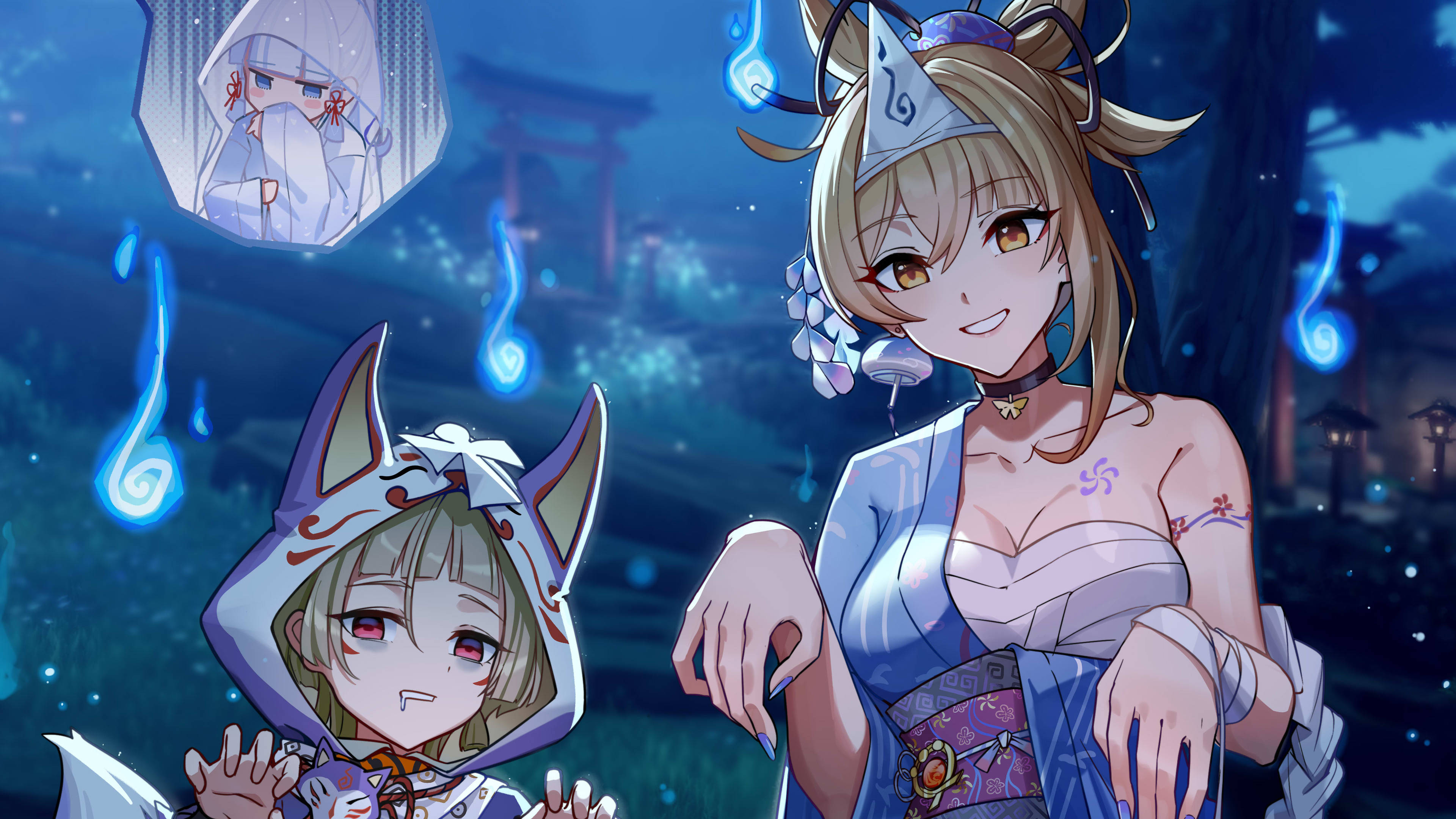 Yoimiya, Halloween costume, shrine-themed outfits, 4K Desktop Wallpaper