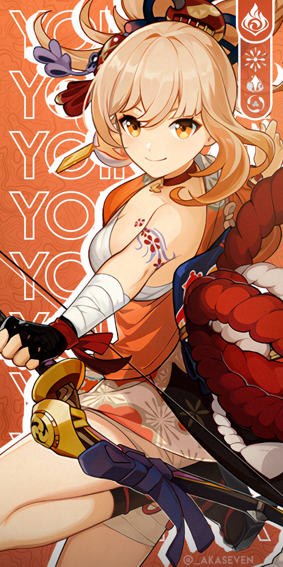 Yoimiya, blonde hair, orange eyes, Full HD Phone Wallpaper