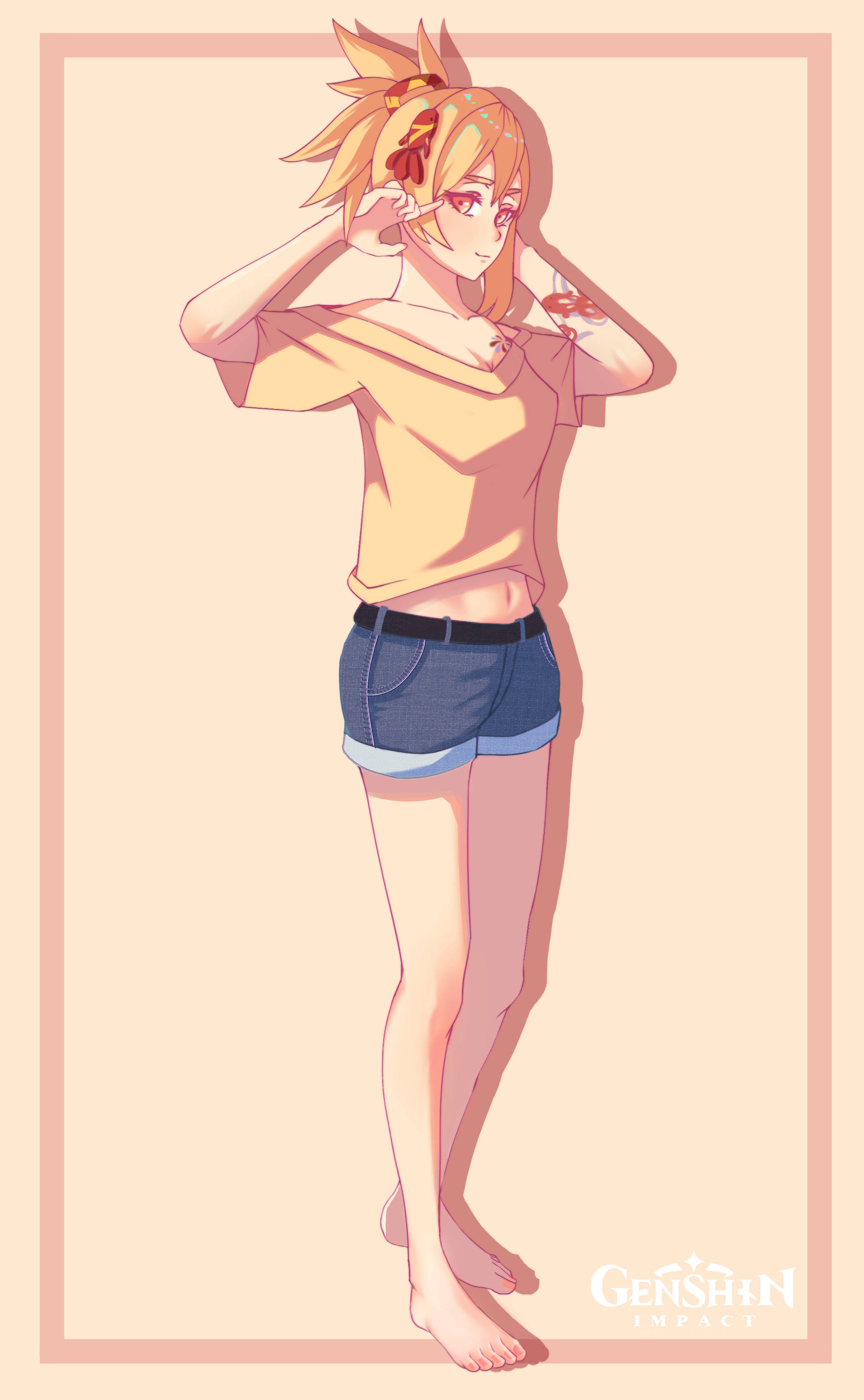 Yoimiya, orange hair, red eyes, 2K Phone Wallpaper