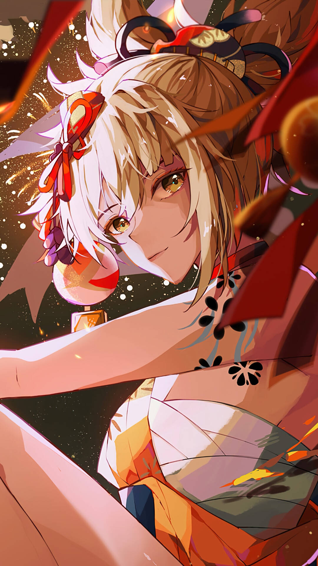 Yoimiya, blonde hair, golden eyes, Full HD Phone Wallpaper