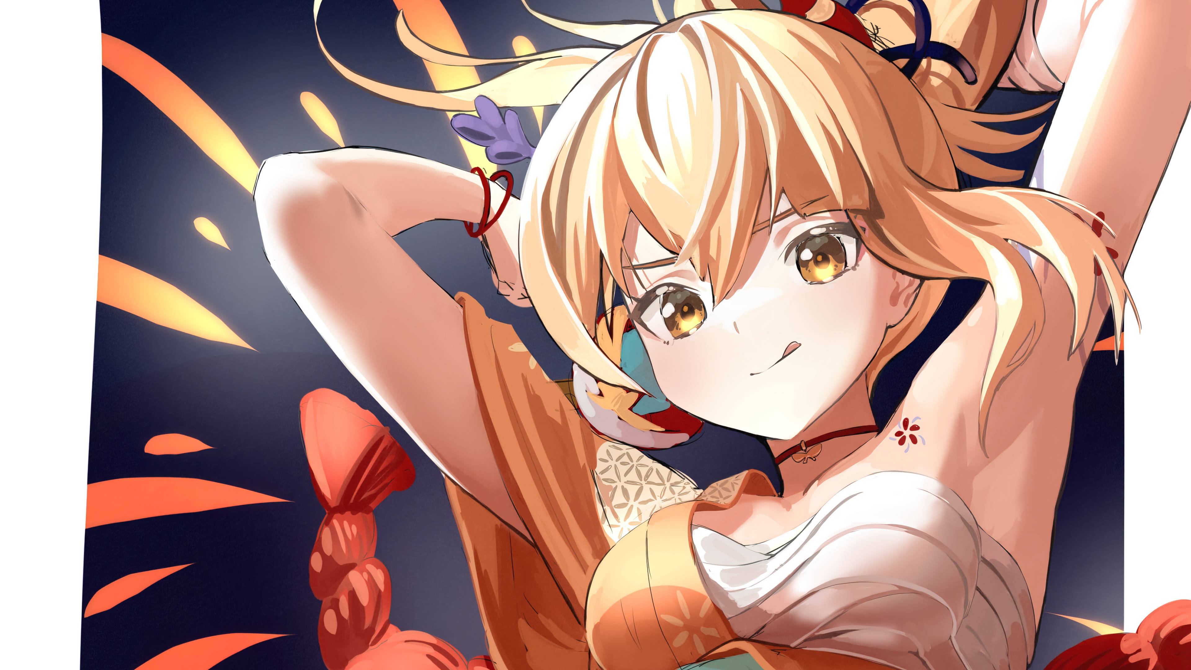 Yoimiya, blonde hair, golden eyes, 4K Desktop Wallpaper