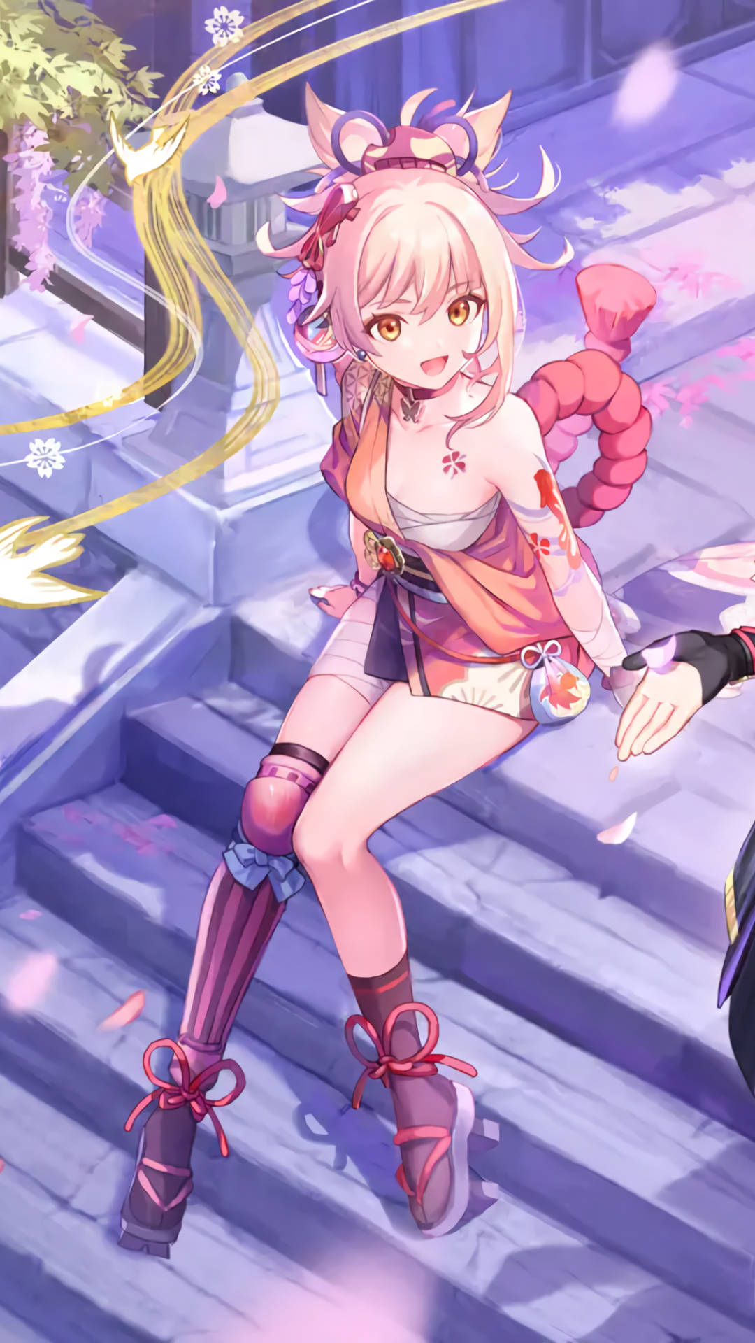 Yoimiya, pink hair, fox ears, Full HD Phone Wallpaper