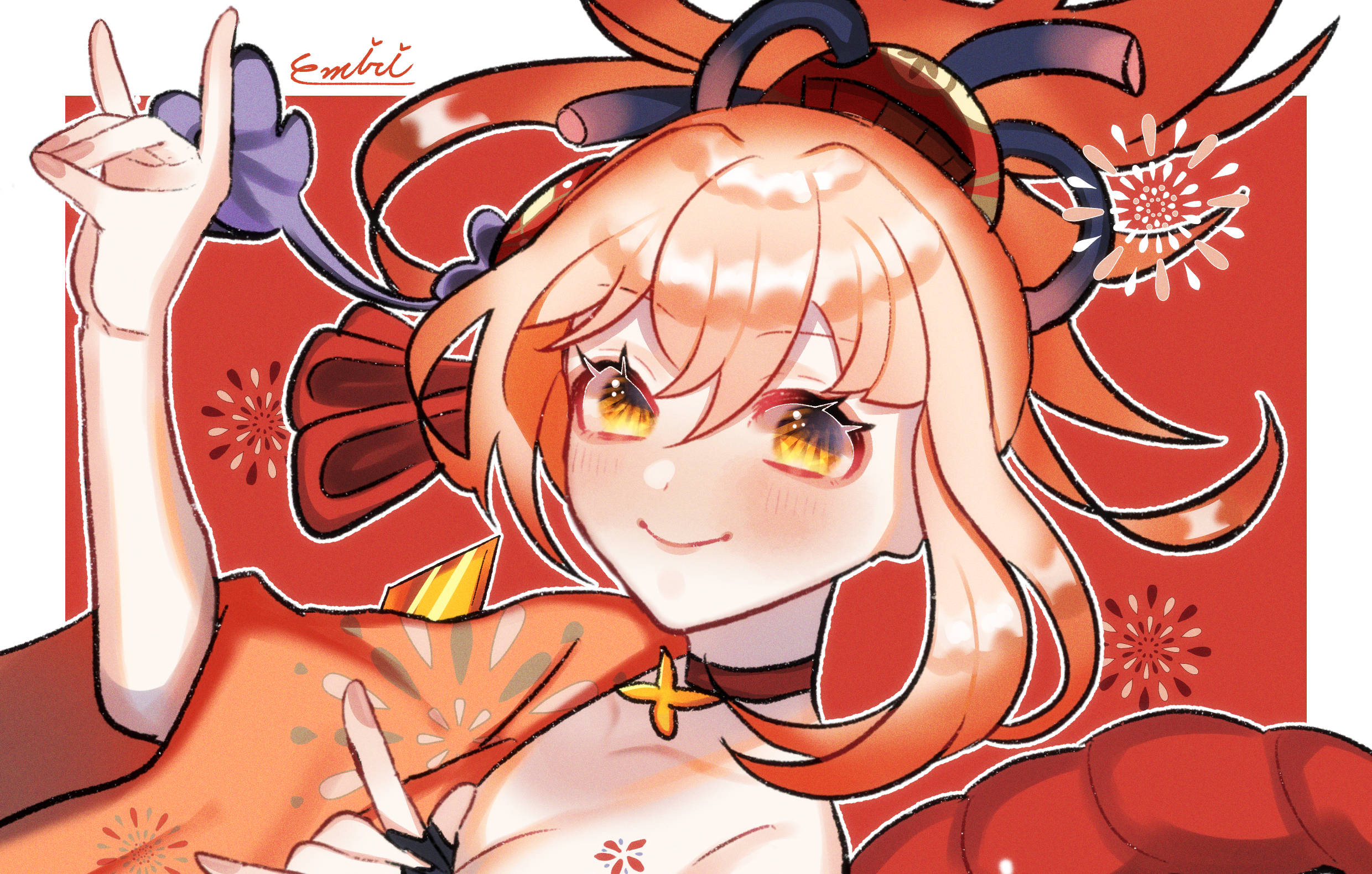 Yoimiya, orange hair, fiery eyes, Full HD Desktop Wallpaper
