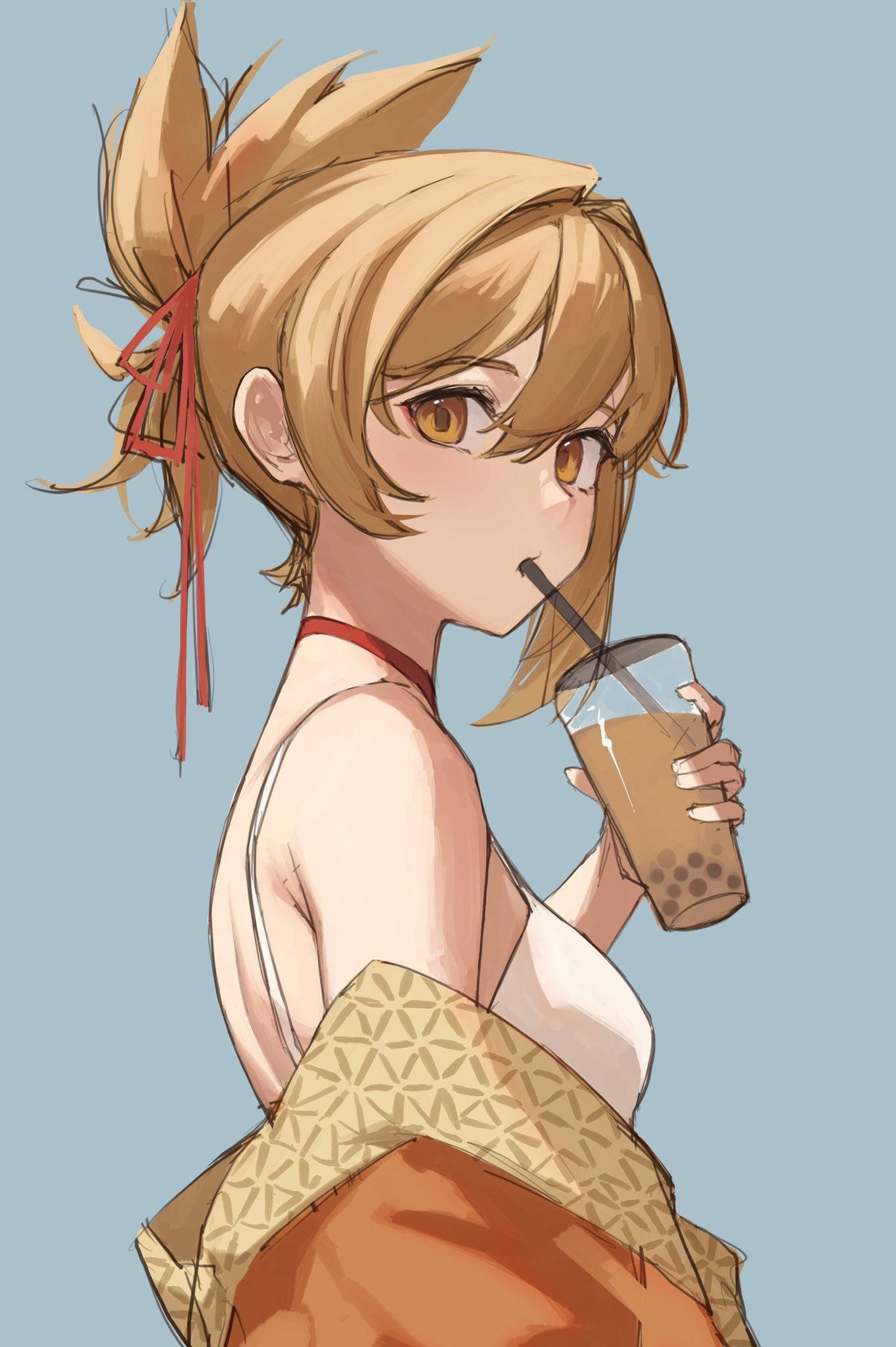 Yoimiya, blonde hair, red ribbons, Full HD Phone Wallpaper