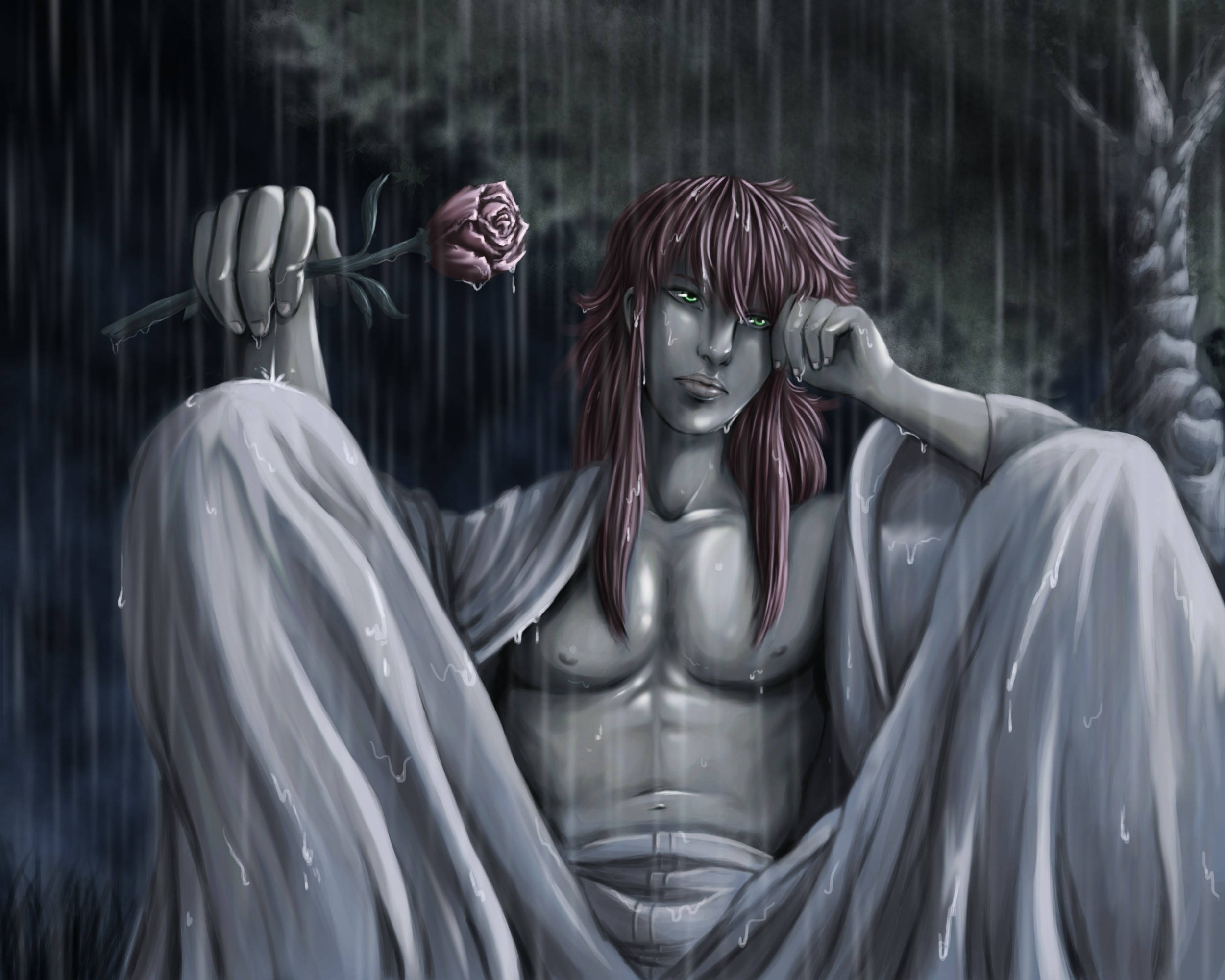 Yoko Kurama, red hair, single rose, Full HD Desktop Wallpaper