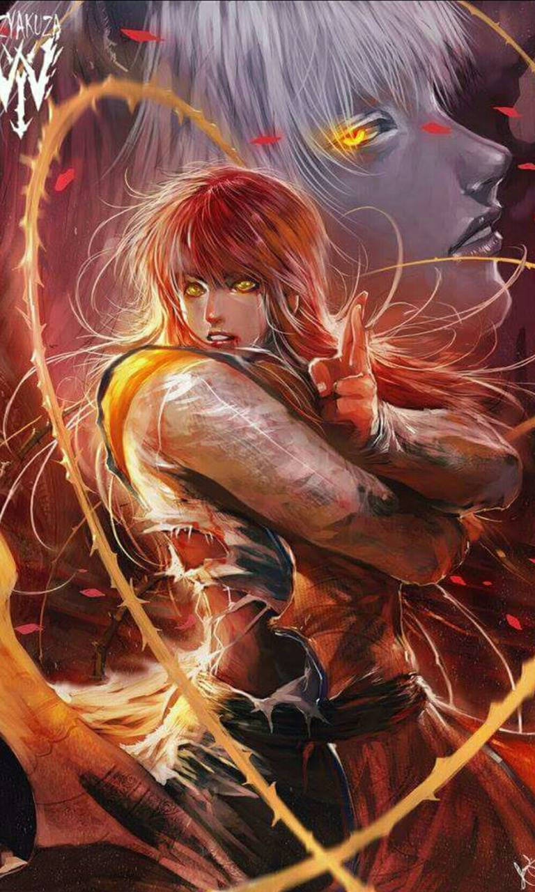 Yoko Kurama, red-haired warrior, glowing yellow eyes, HD Phone Wallpaper