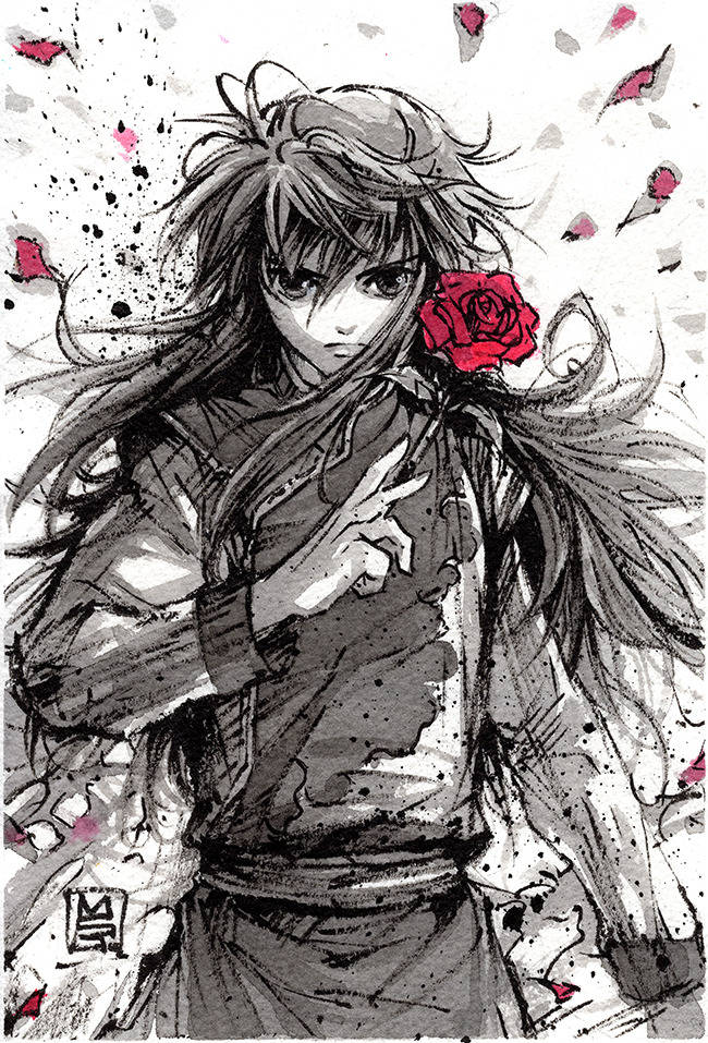 Yoko Kurama, long hair, red rose, SD Phone Wallpaper