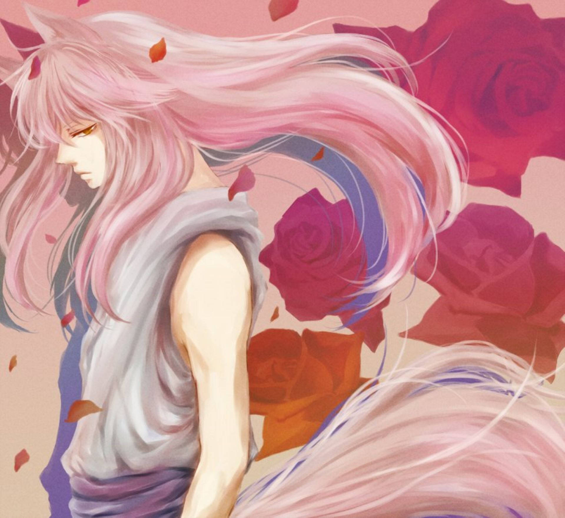 Yoko Kurama, fox form, pink-haired anime girl, Full HD Desktop Wallpaper