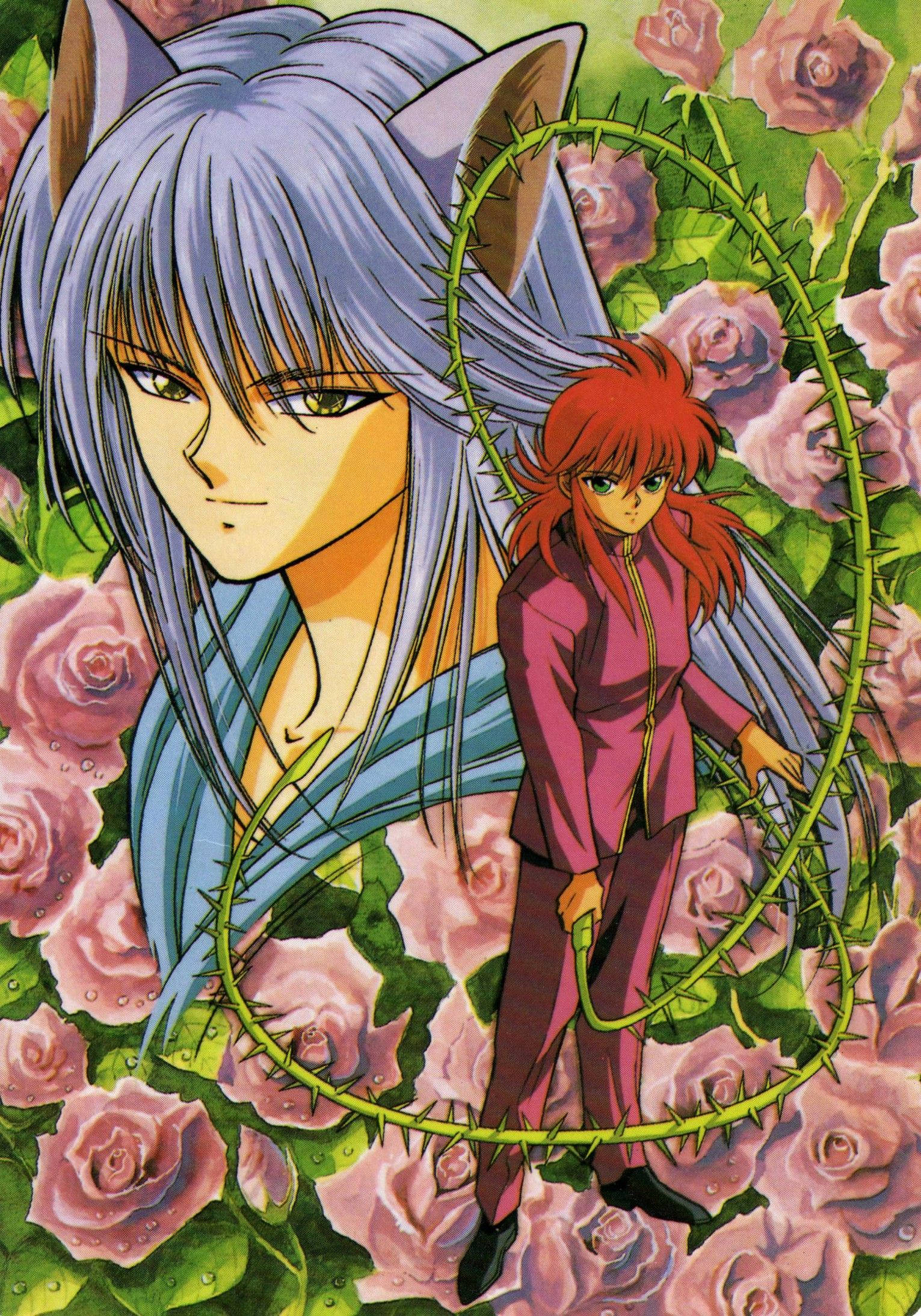 Yoko Kurama, roses, pink roses, Full HD Phone Wallpaper
