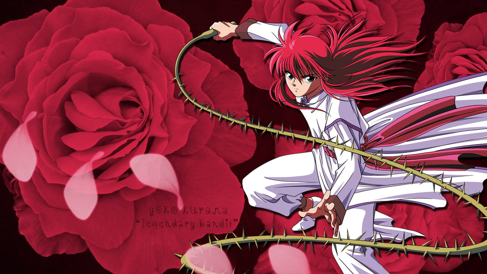Yoko Kurama, thorn whip, crimson roses, HD Desktop Wallpaper