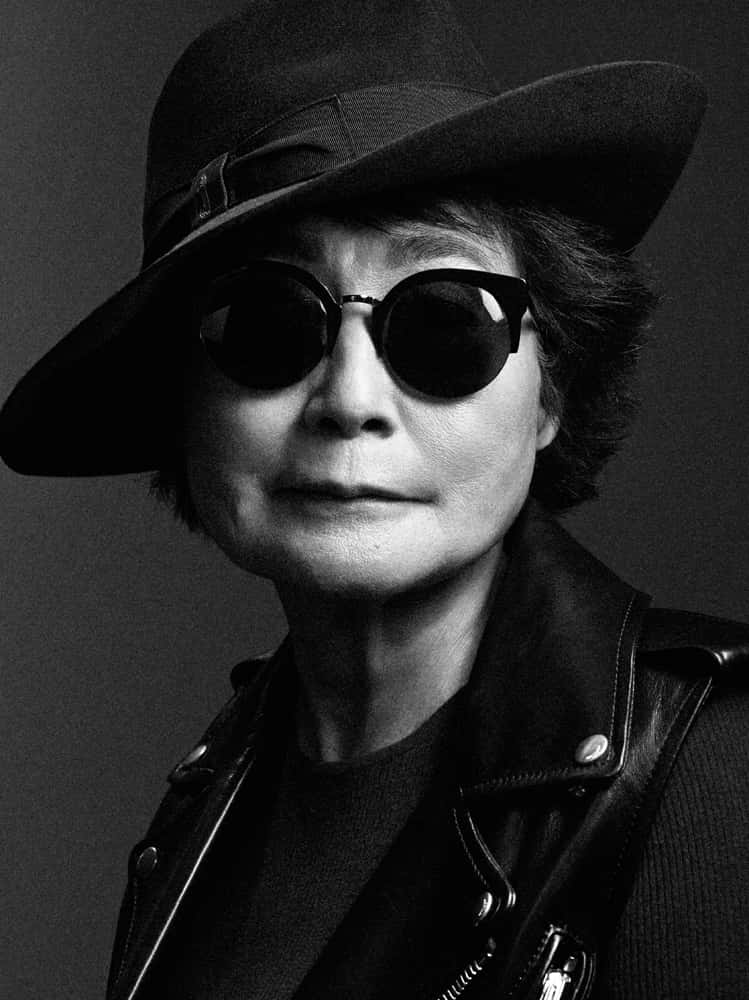 Yoko Ono, vintage monochrome, wide-brimmed hat, SD Phone Wallpaper