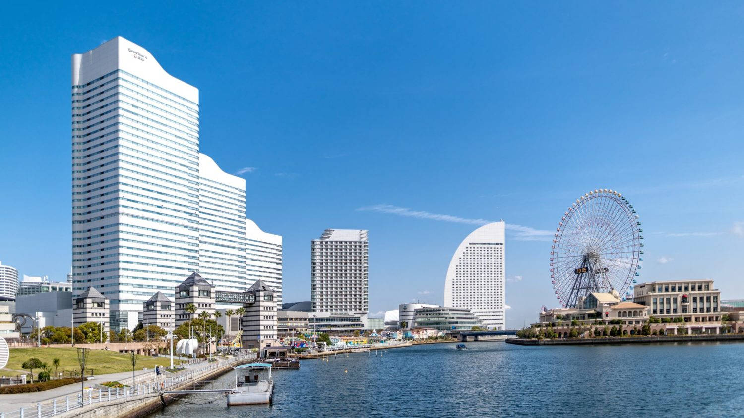 Yokohama, glass skyscrapers, giant Ferris wheel, HD Desktop Wallpaper