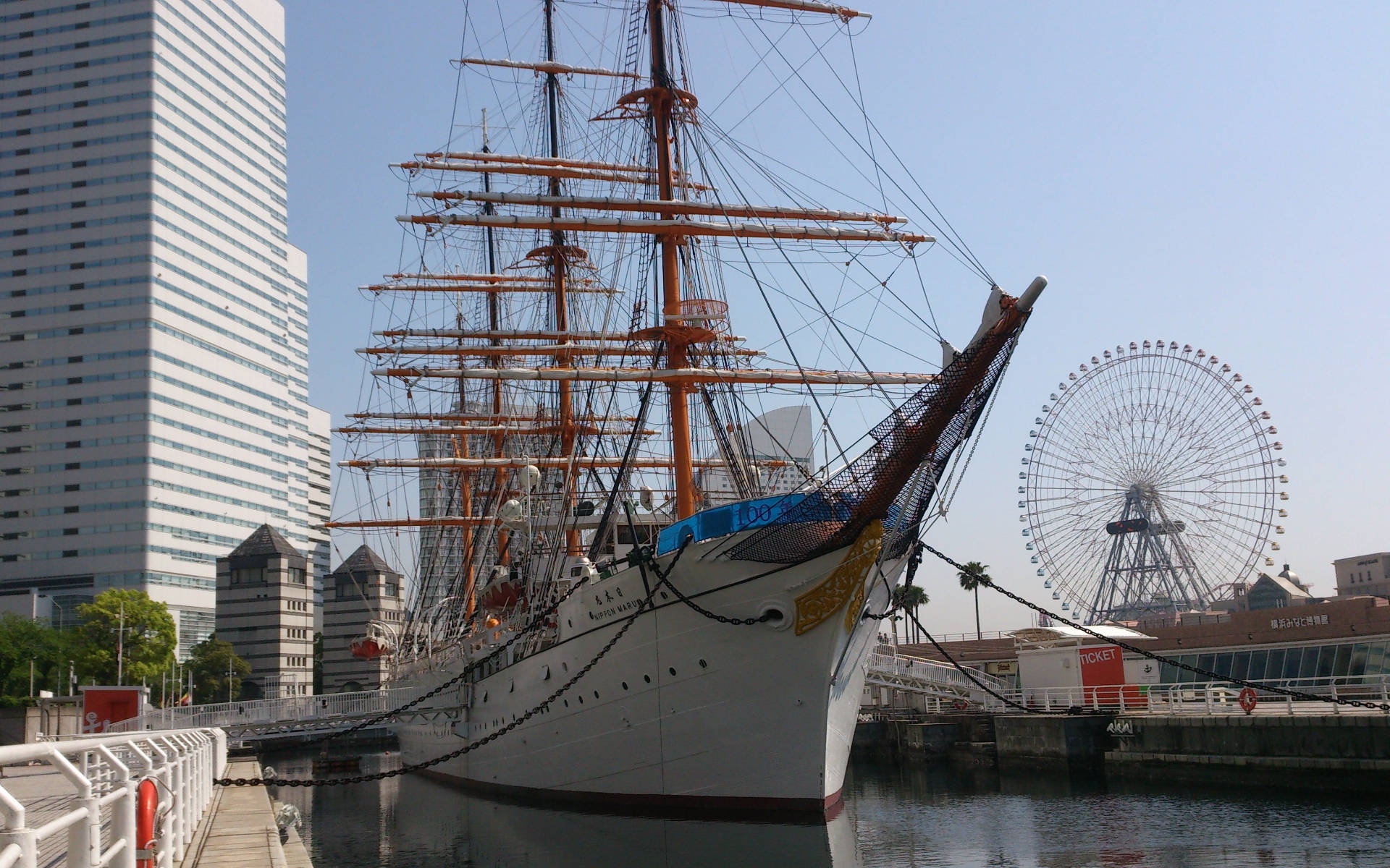 sailing ship, Yokohama, white tall ship, Full HD Desktop Wallpaper