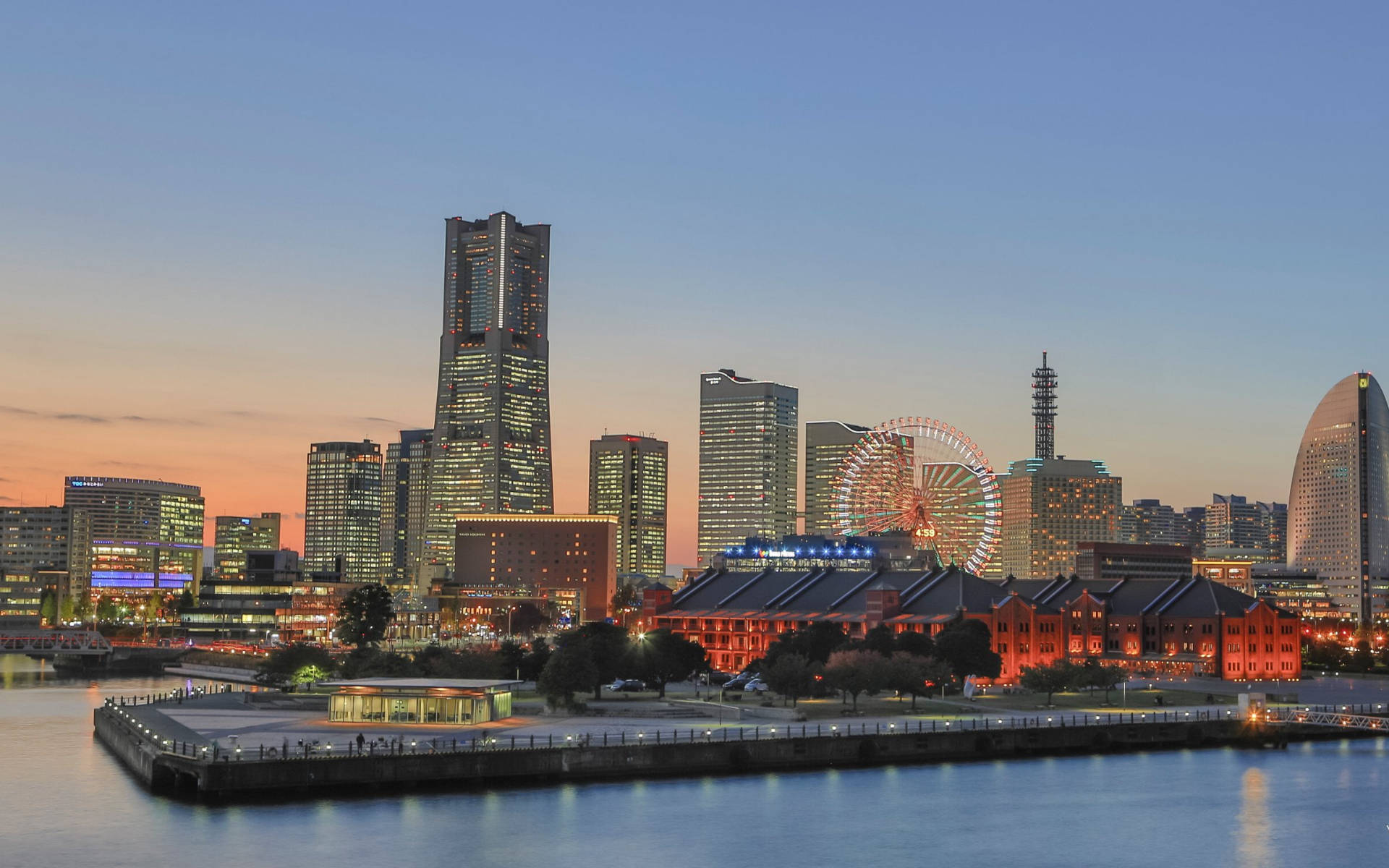 Yokohama, twilight, skyline, Full HD Desktop Wallpaper