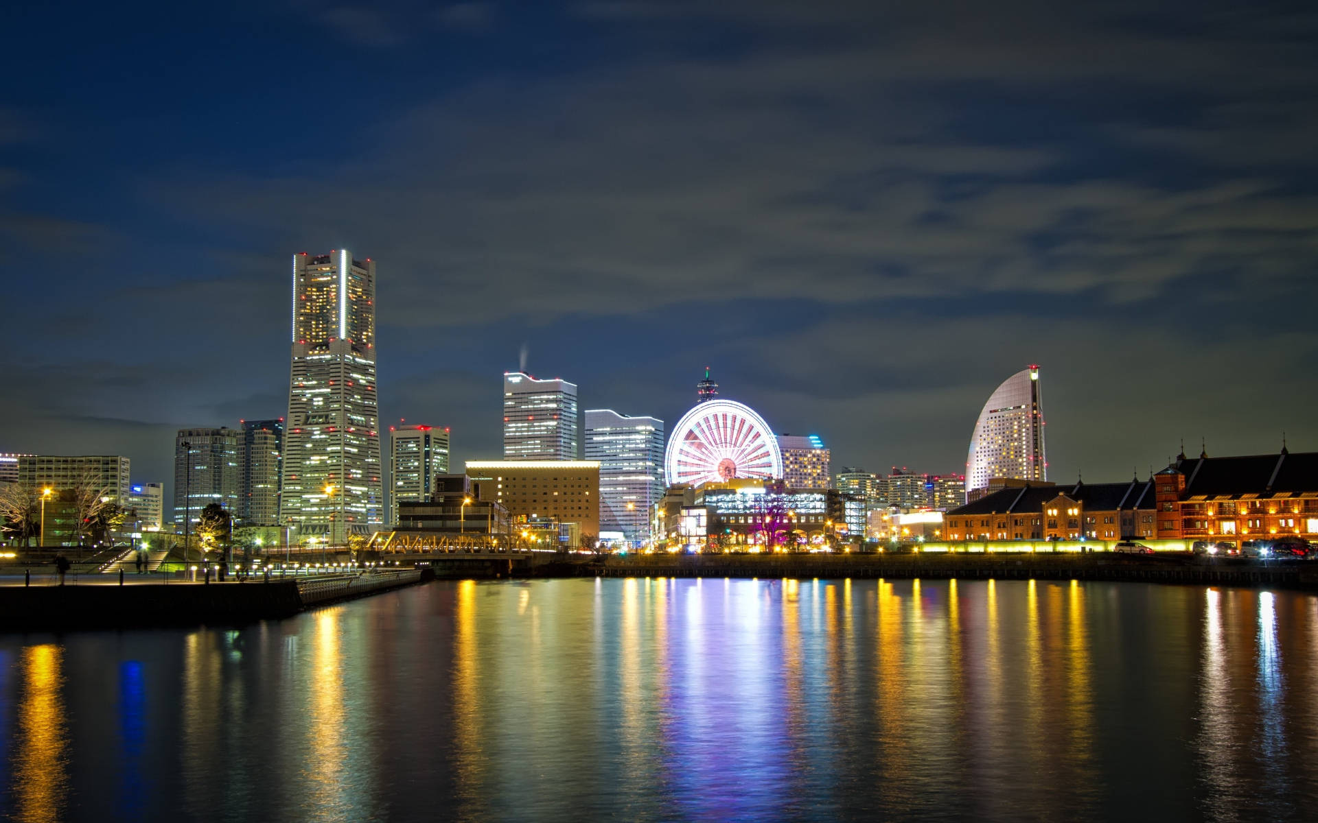 Yokohama, cityscape, night, Full HD Desktop Wallpaper
