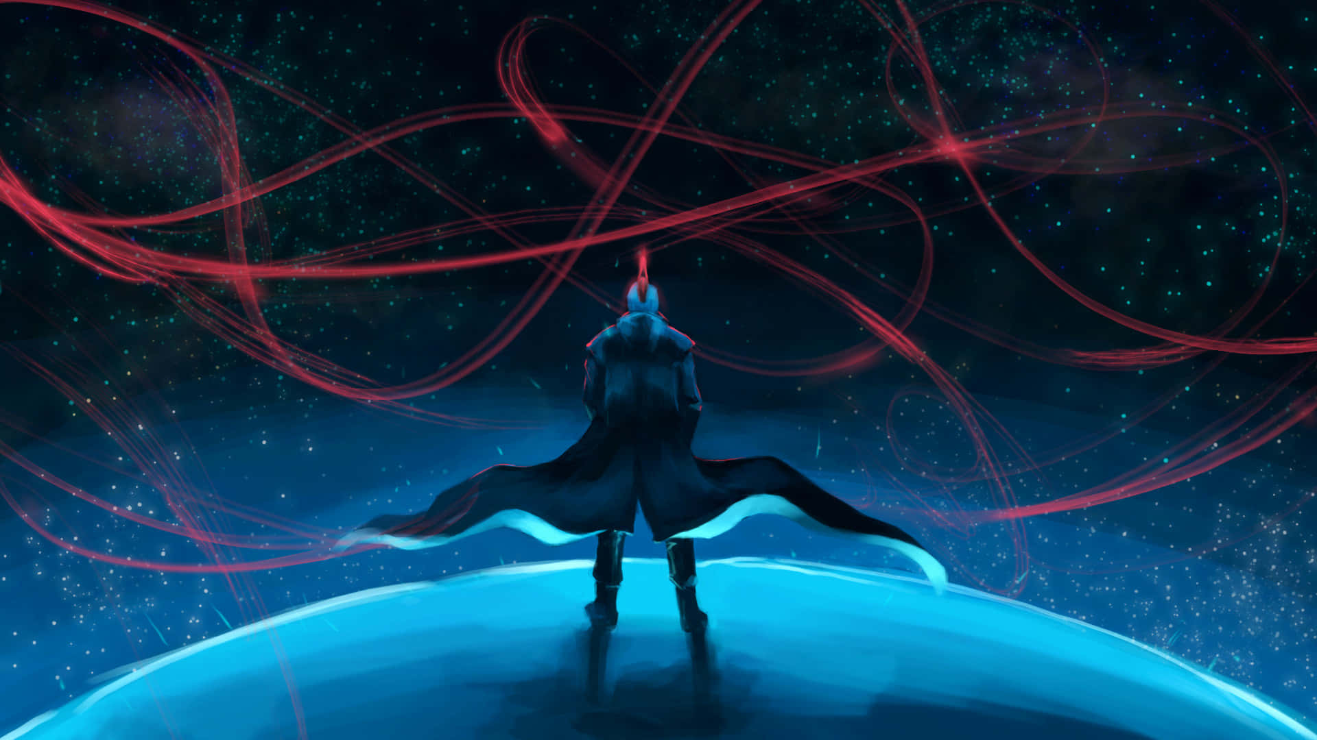 Yondu, glowing blue sphere, swirling red energy, Full HD Desktop Wallpaper