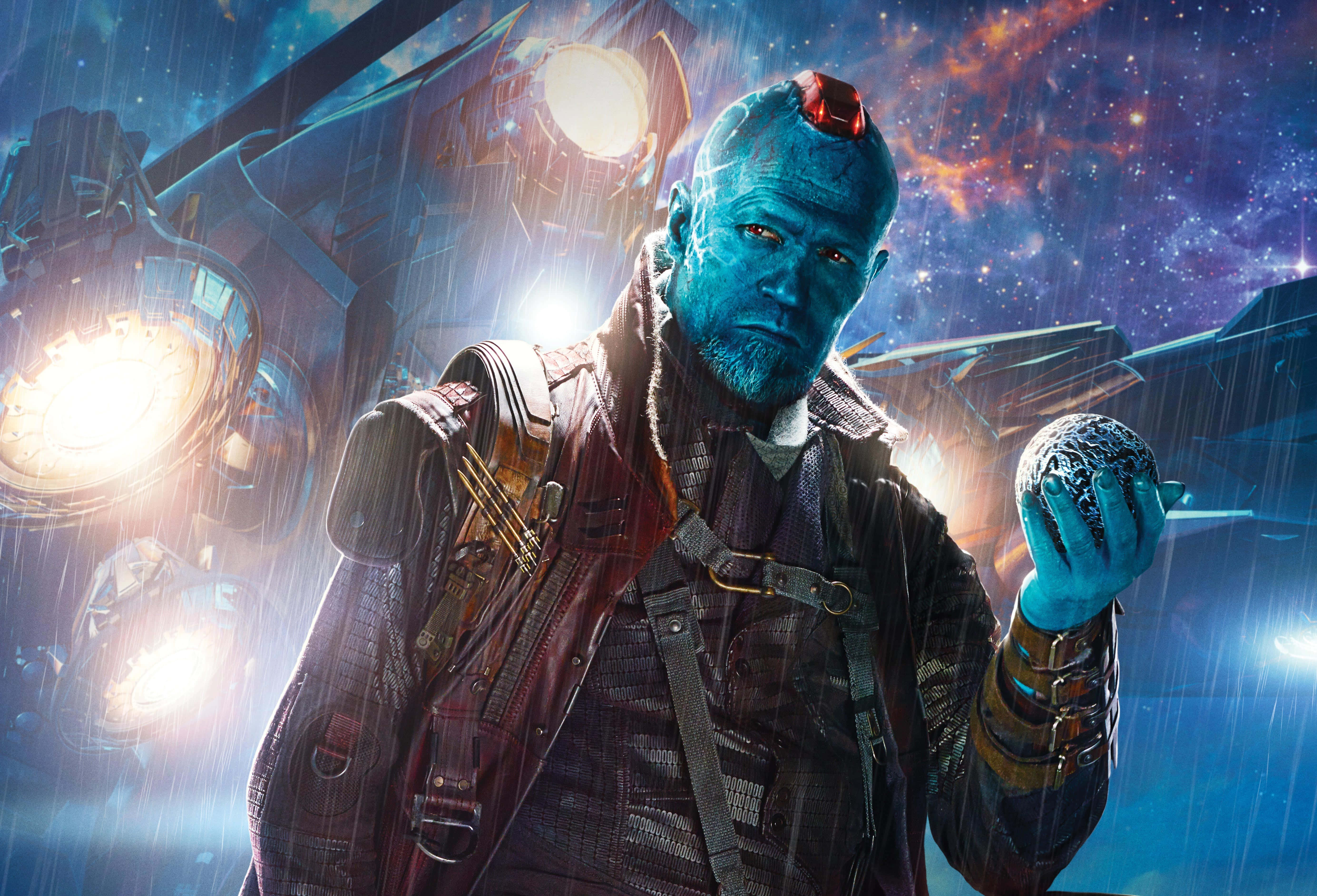Yondu, blue-skinned alien warrior, glowing orb, 5K Desktop Wallpaper
