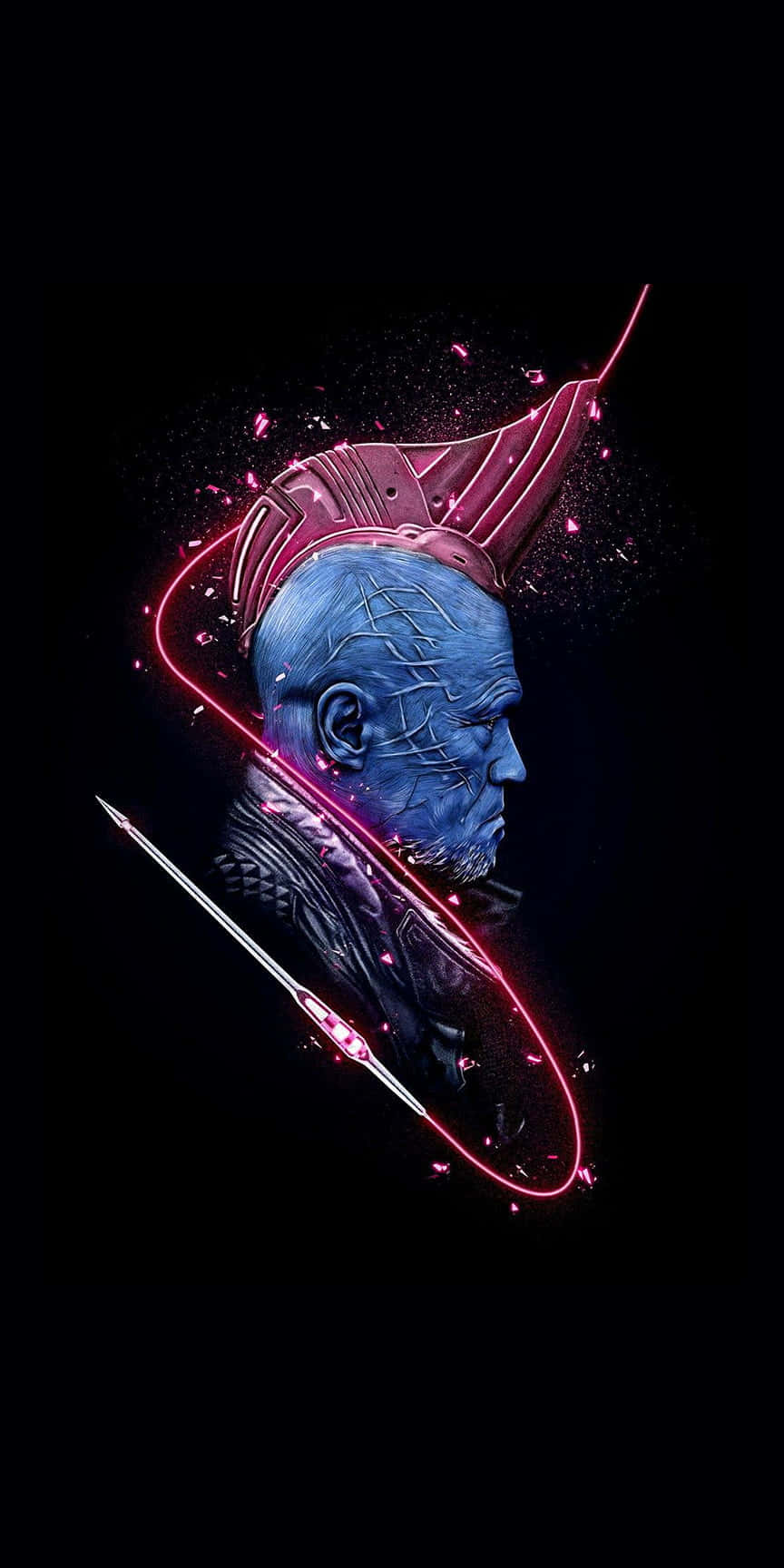 Yondu, blue-skinned alien warrior, glowing pink energy lines, HD Phone Wallpaper