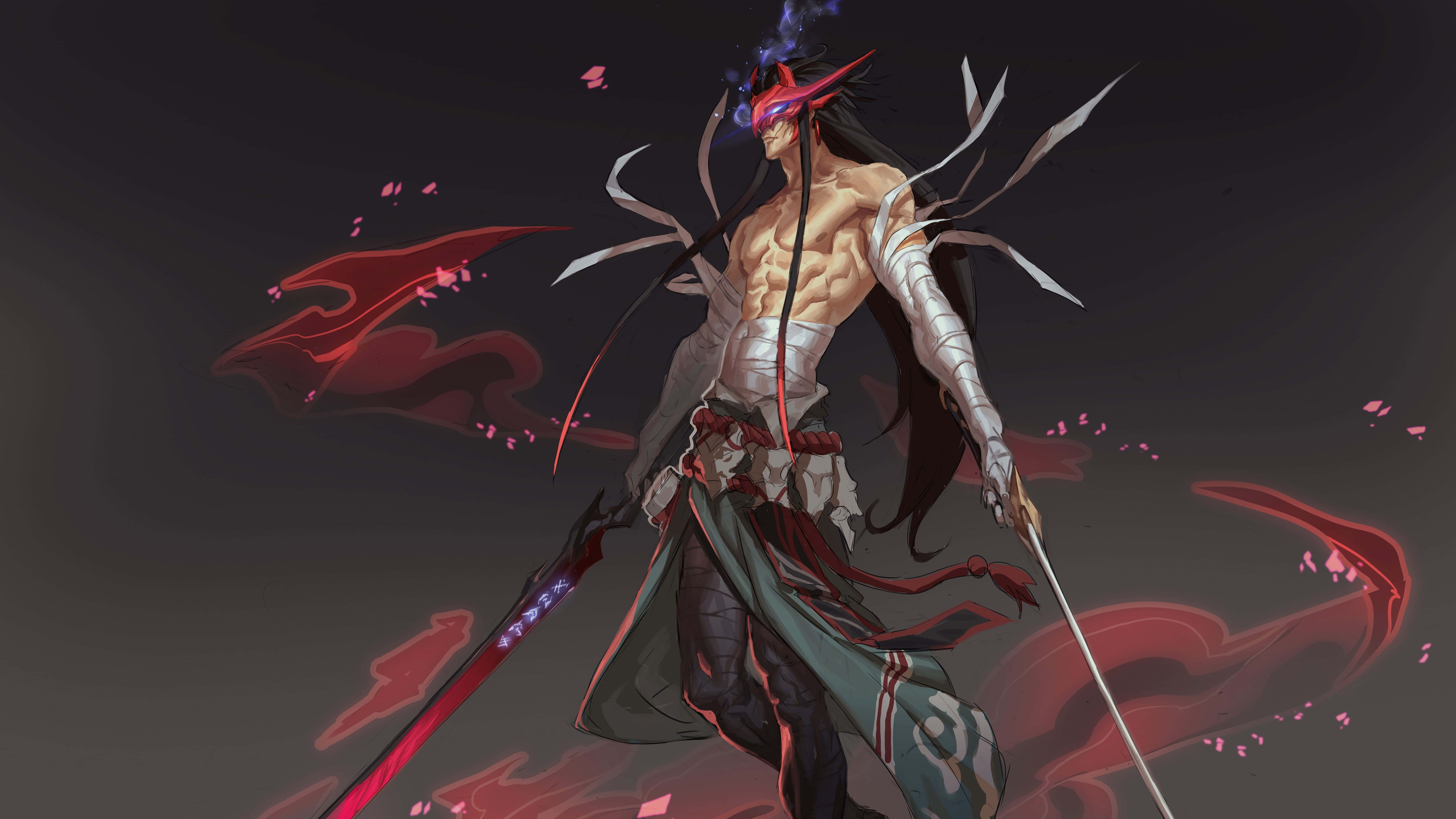 Yone, the Unforgotten Warrior, red eyes, 8K Desktop Wallpaper