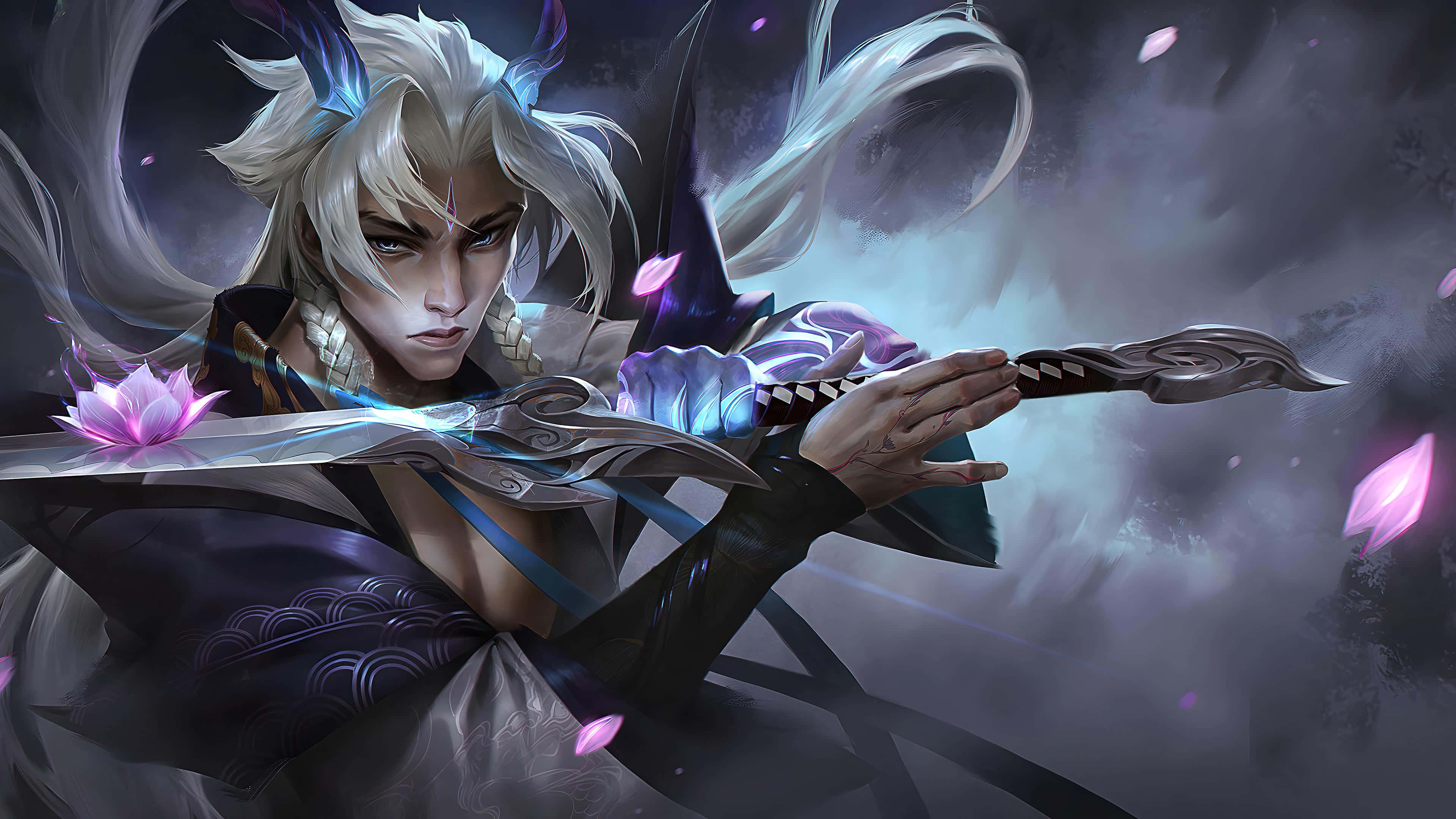 Yone, spirit hunter, silver-haired warrior, 4K Desktop Wallpaper