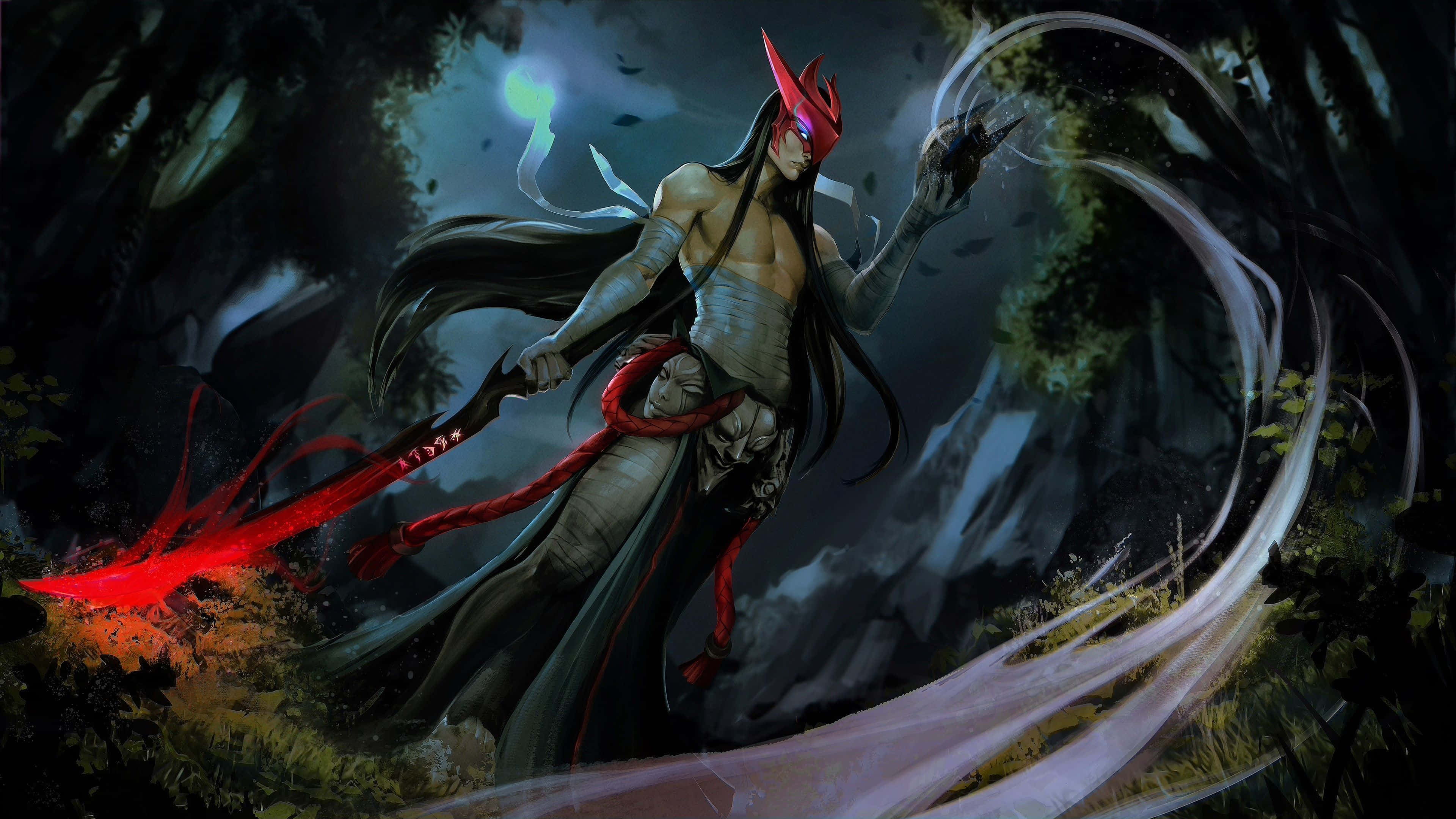 Yone, the Unforgotten Warrior, red-horned warrior, 4K Desktop Wallpaper