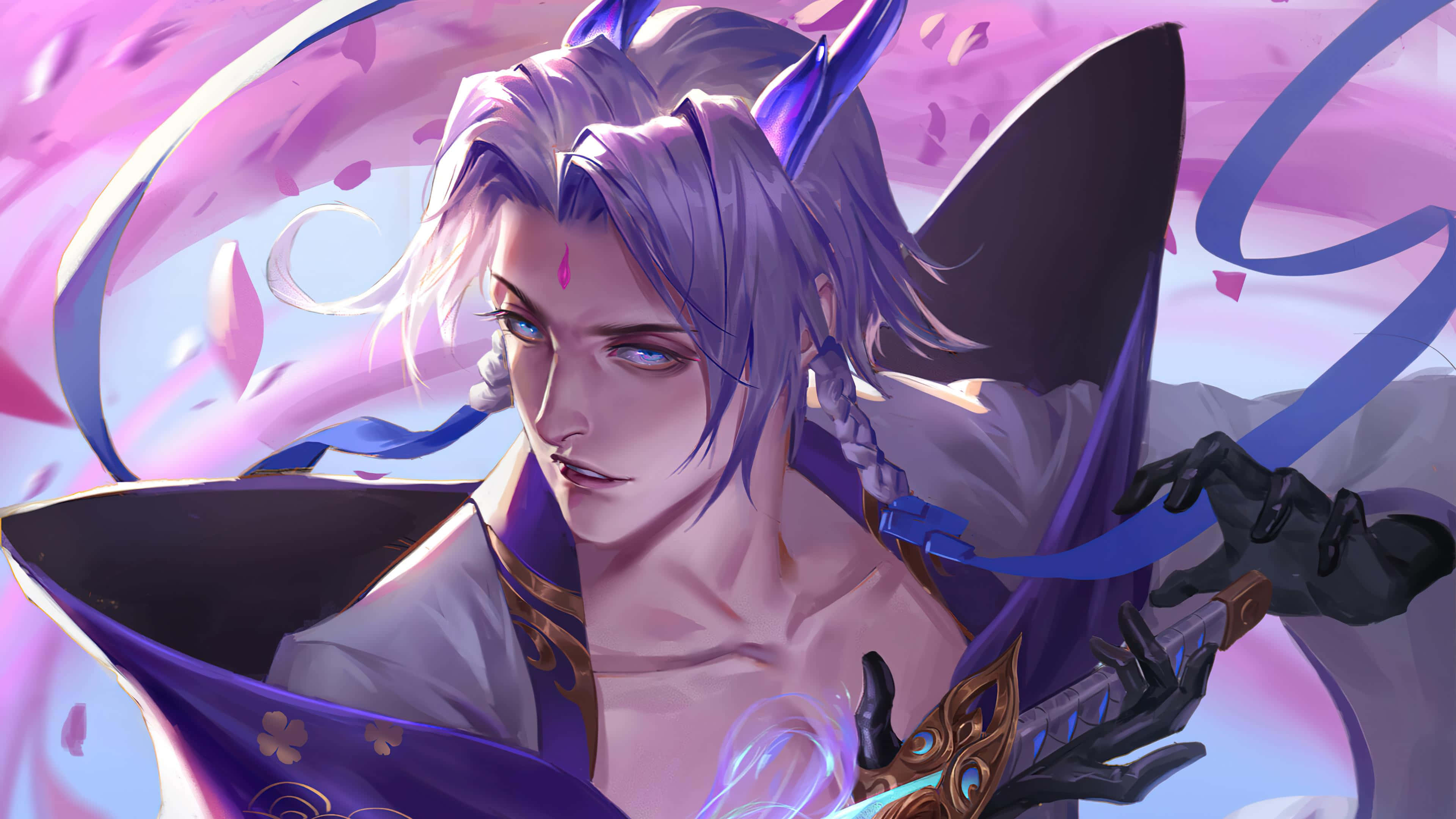 Yone, the Unforgotten Warrior, purple hair, 4K Desktop Wallpaper