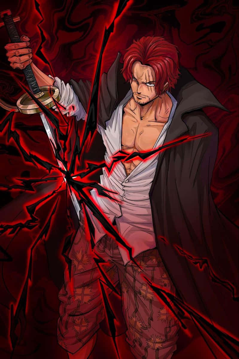Yonko, red-haired anime warrior, crimson energy, SD Phone Wallpaper