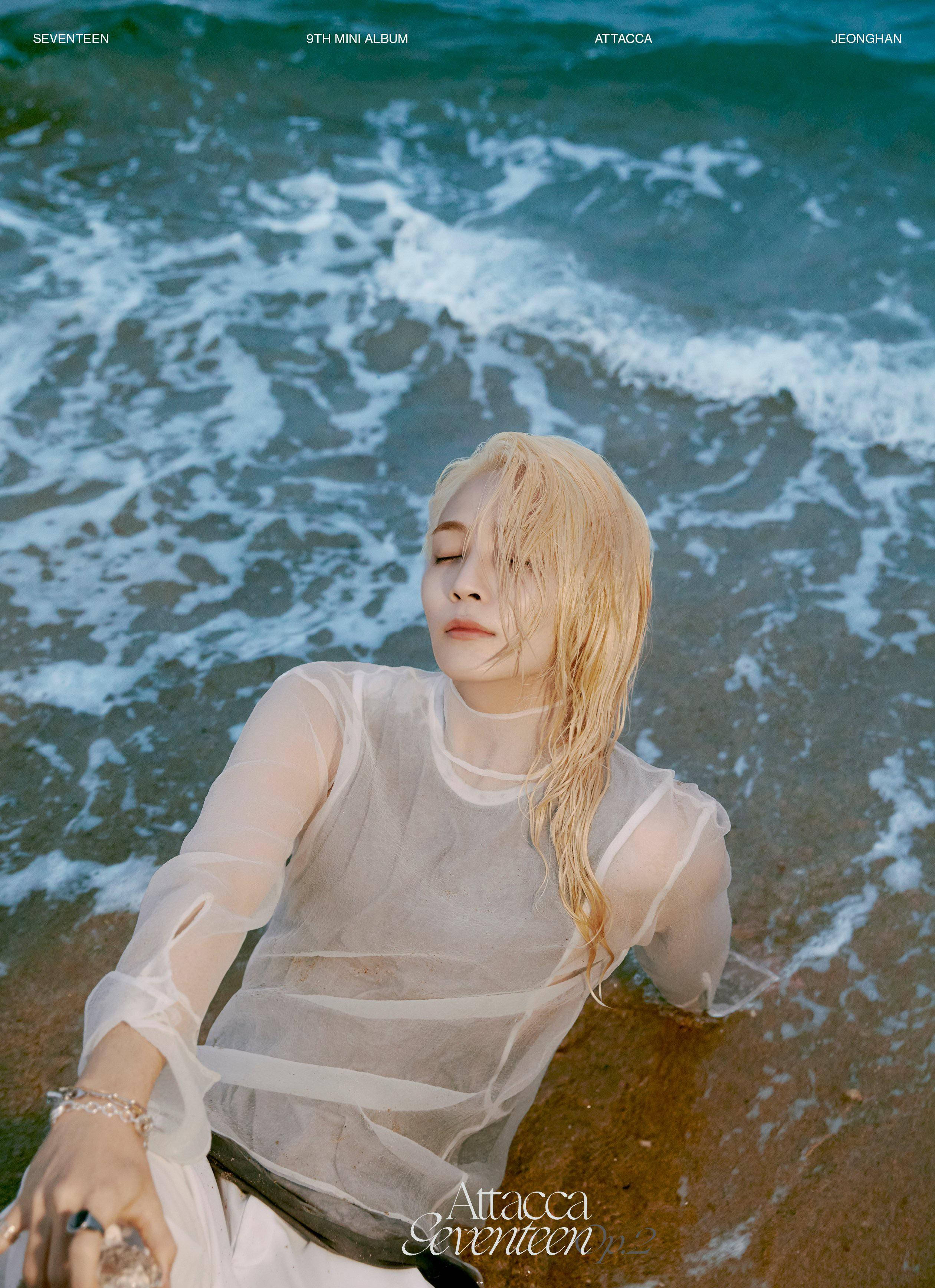 Yoon Jeonghan, wet blonde hair, ocean waves, 2K Phone Wallpaper