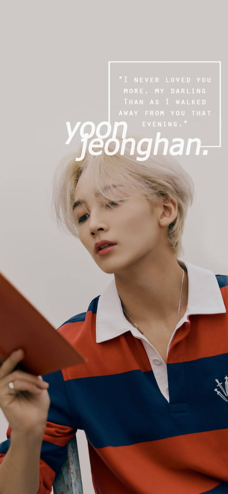 Yoon Jeonghan, platinum blonde hair, red blue striped polo shirt, Full HD Phone Wallpaper