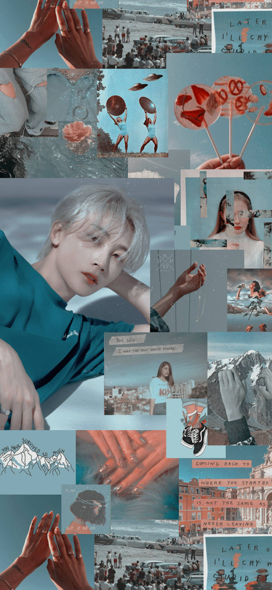 Yoon Jeonghan, teal, coral, Full HD Phone Wallpaper