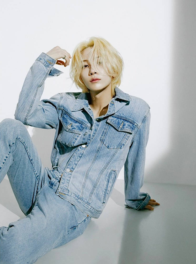 Yoon Jeonghan, denim on denim, blonde hair, SD Phone Wallpaper